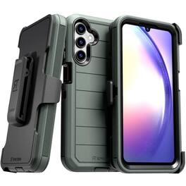RomeTech - Defender Case for Samsung Galaxy A15 5G with Belt Clip, Kickstand, Dual-Layer, Army Green/Blue - Army Green / Black