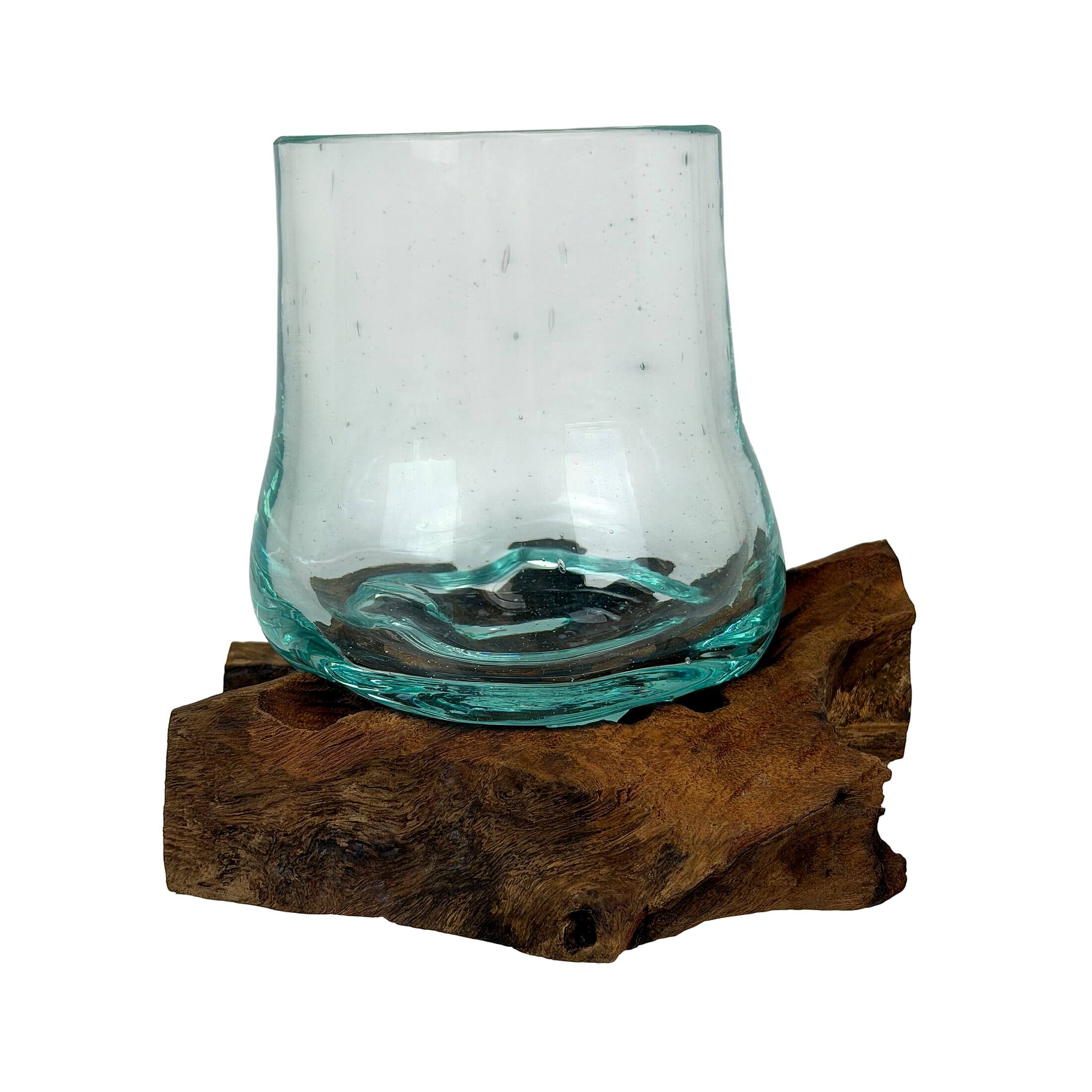 Alt View 2. Things2Die4 - Decorative Glass Vase on Driftwood Base 5.25 in Natural Wood Tabletop - Natural.