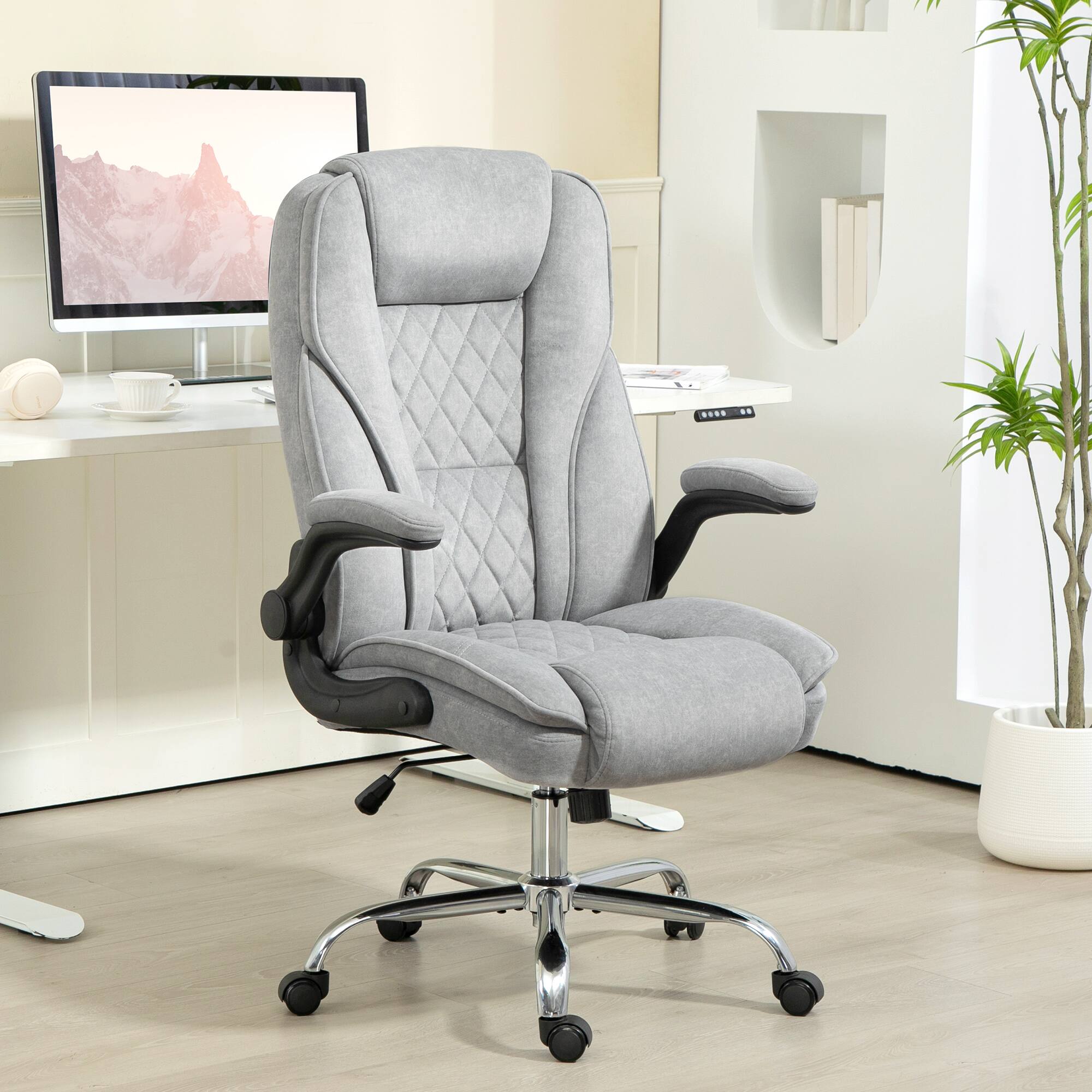 Alt View 1. Homcom - Office Chair, Desk Chair with Flip-up Armrest - Gray.