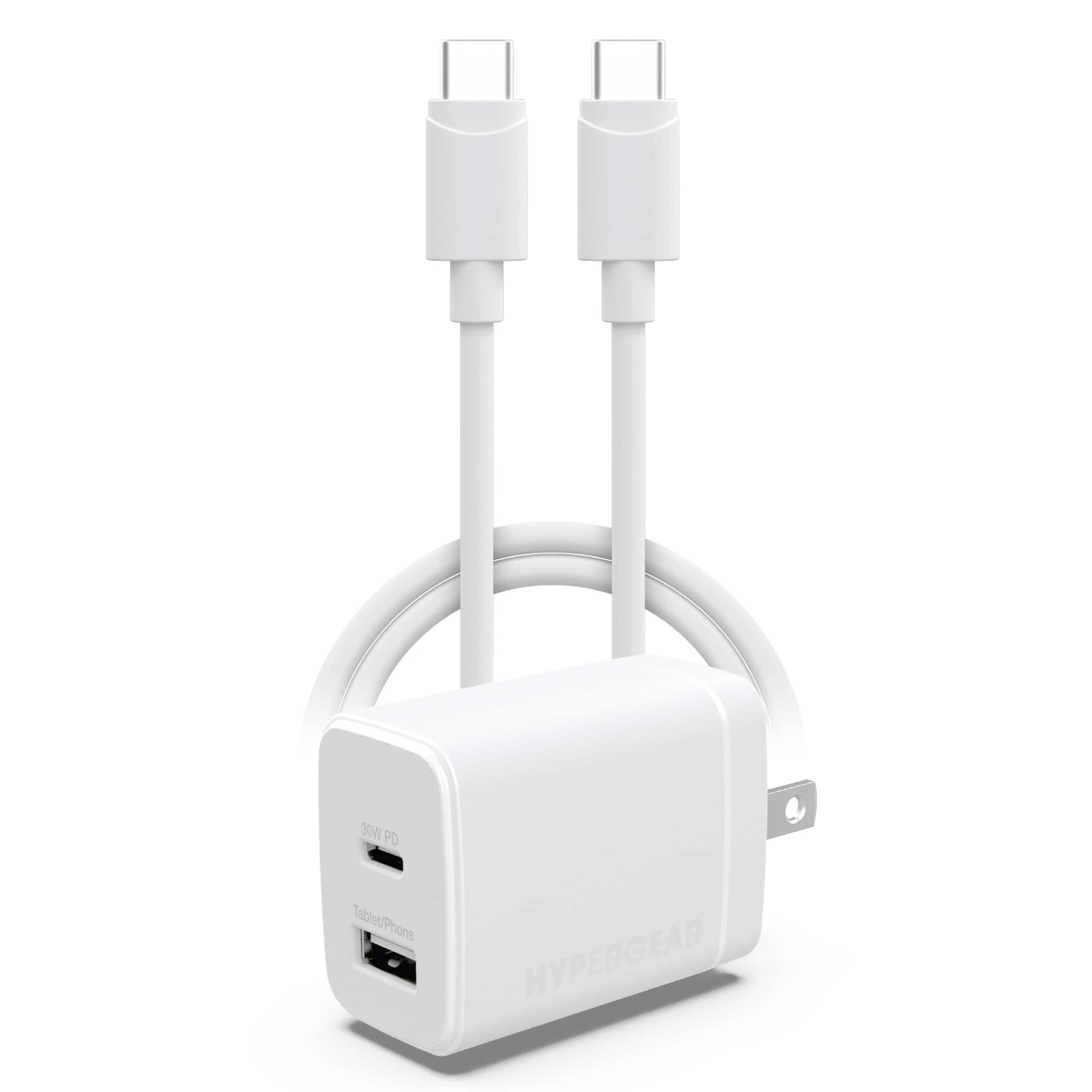 HyperGear - 30W PD Dual Wall Charger + USB-C to USB-C - White