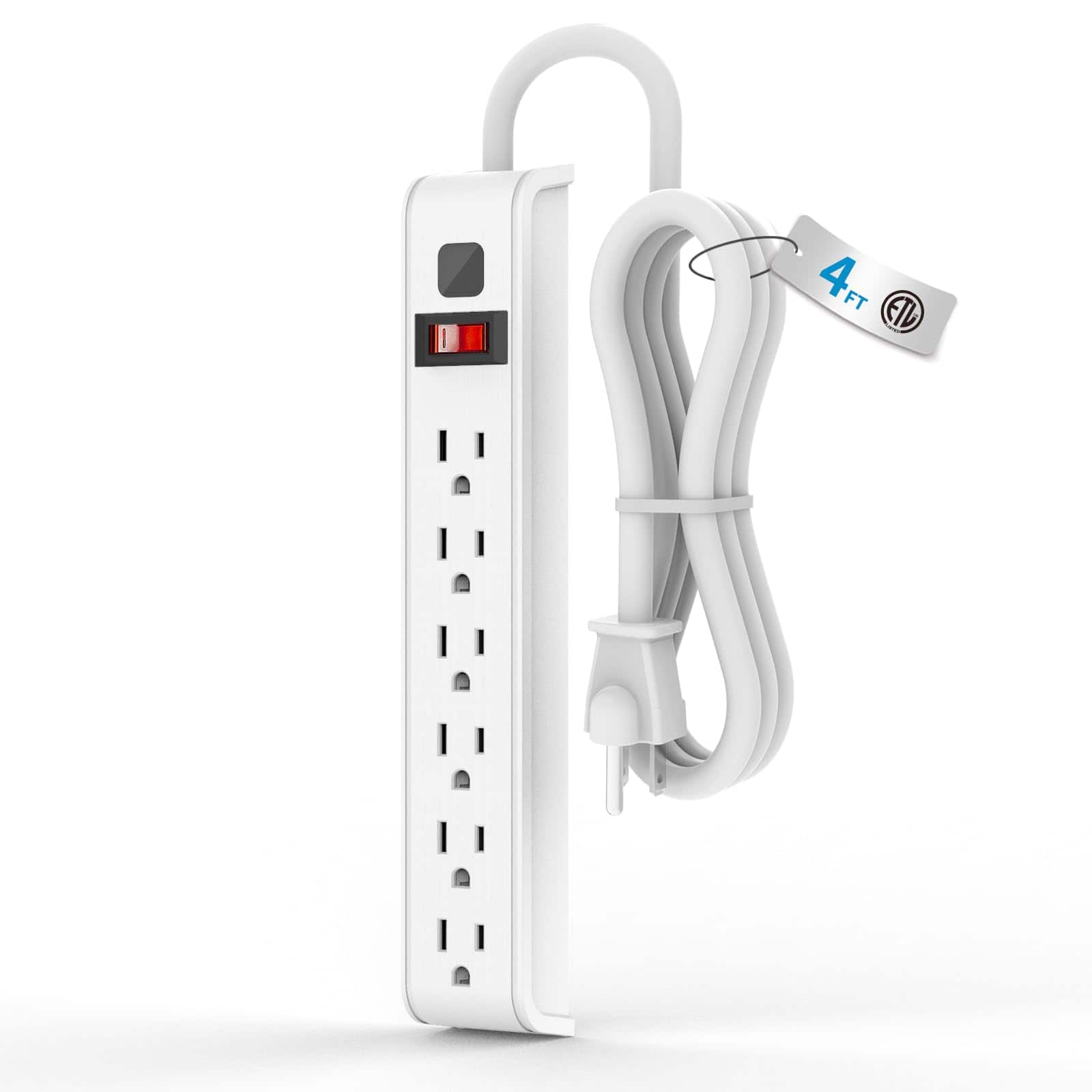 Dazzed Corner - Surge Protector Power Strip, 4 FT Extension Cord - White