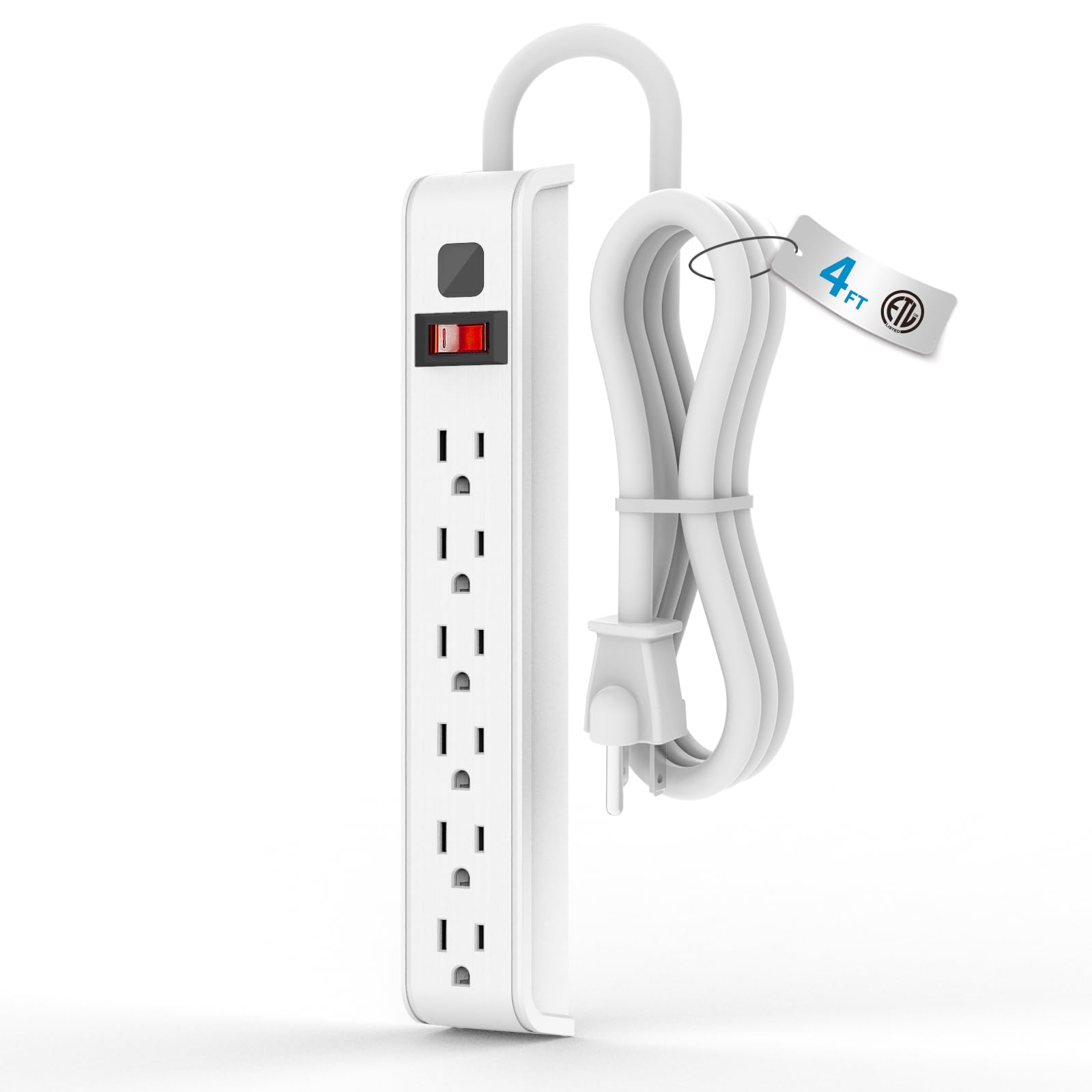 Front. Dazzed Corner - Surge Protector Power Strip, 4 FT Extension Cord - White.