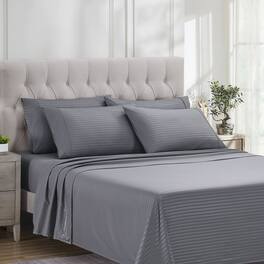 Sweet Home Collection - 6 Piece Embossed Dobby Stripe Sheet Set, Double Brushed Microfiber, Full - Silver