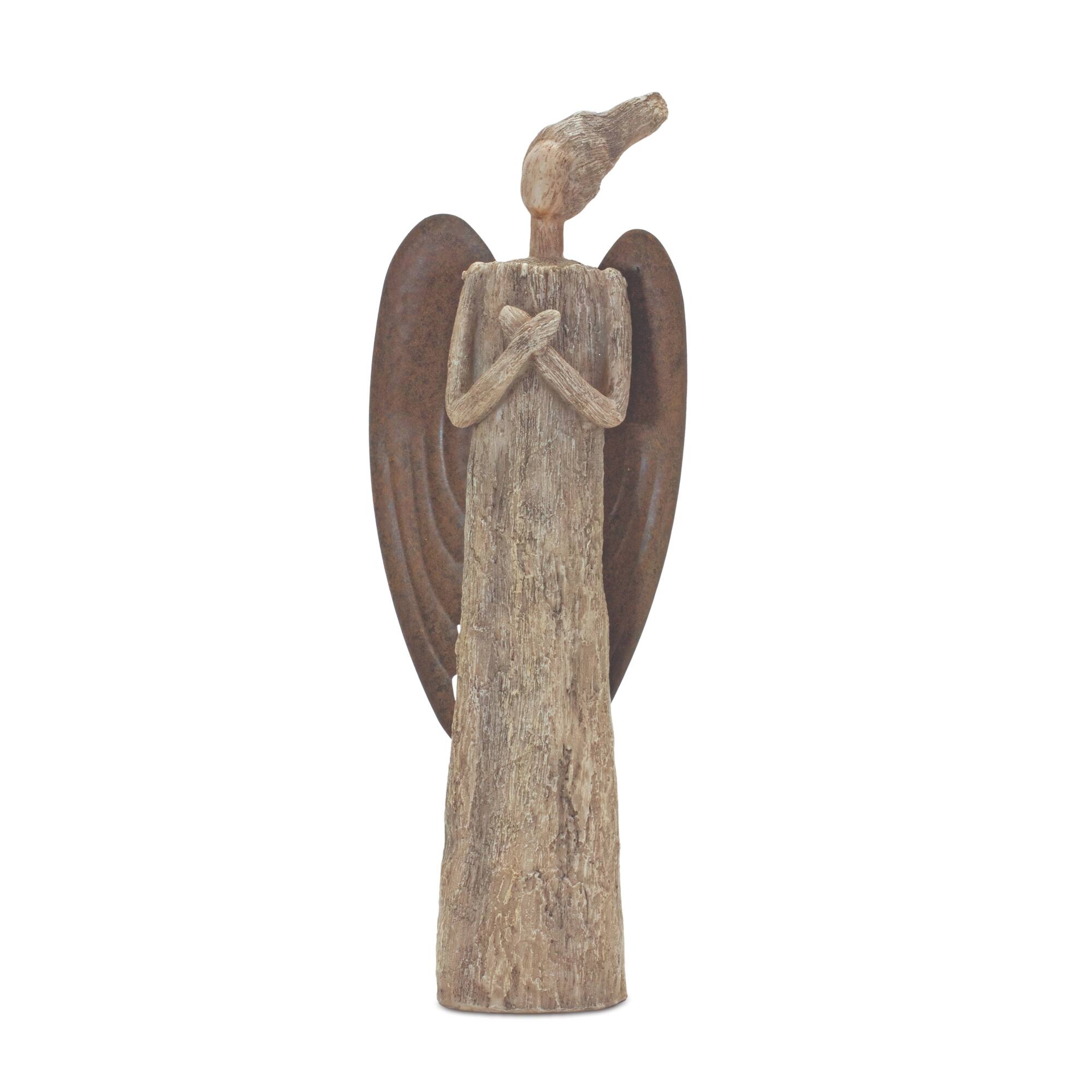 Front. BreeBe - Rustic Tree Angel Statue 15"H - Brown.