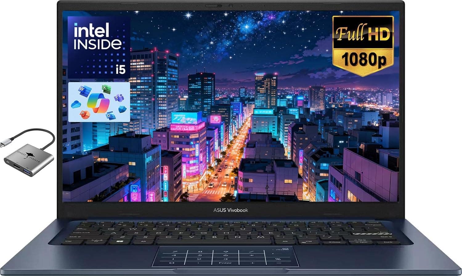 ASUS - Vivobook 14" FHD Laptop, Intel 10-Core i5-1334U (Beat i7-1250U), 12GB RAM 512GB SSD, NumberPad, Long Battery Life - Quiet Blue