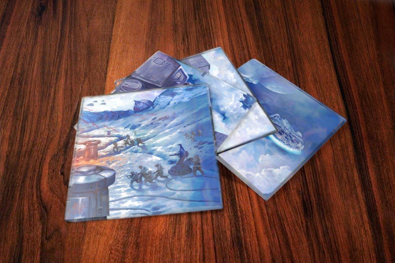 Left. Trend Setters - Star Wars (The Battle of Hoth) StarFire Prints™ Glass Coaster Set of Four - Black.