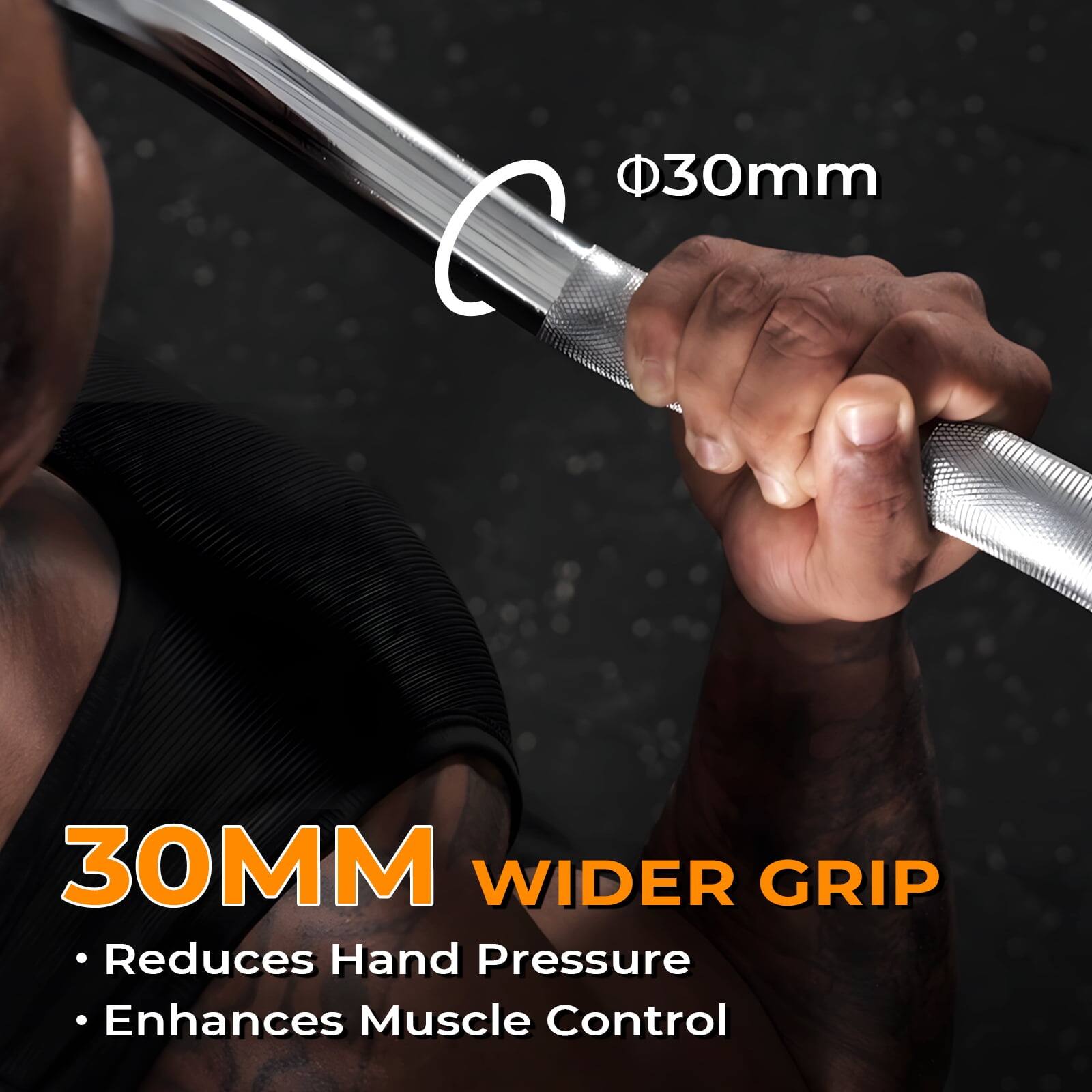 30MM WIDER GRIP  
- Reduces Hand Pressure  
- Enhances Muscle Control  

Φ30mm