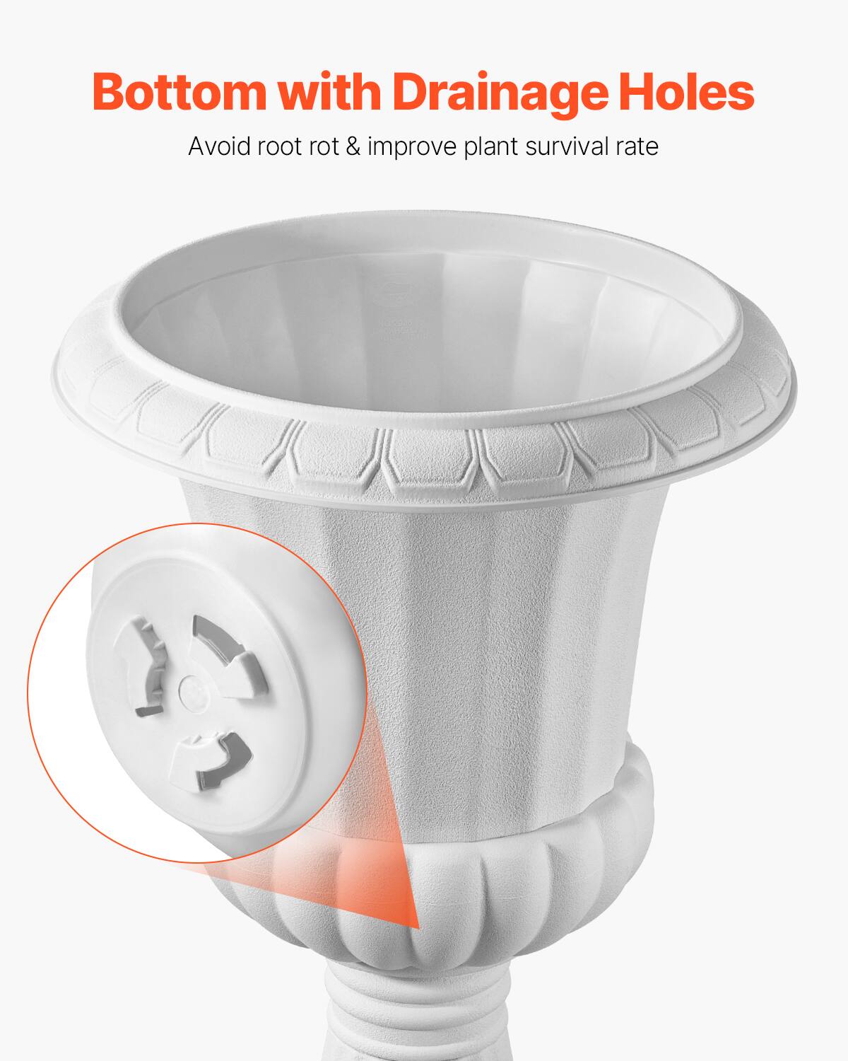 Bottom with Drainage Holes  
Avoid root rot & improve plant survival rate