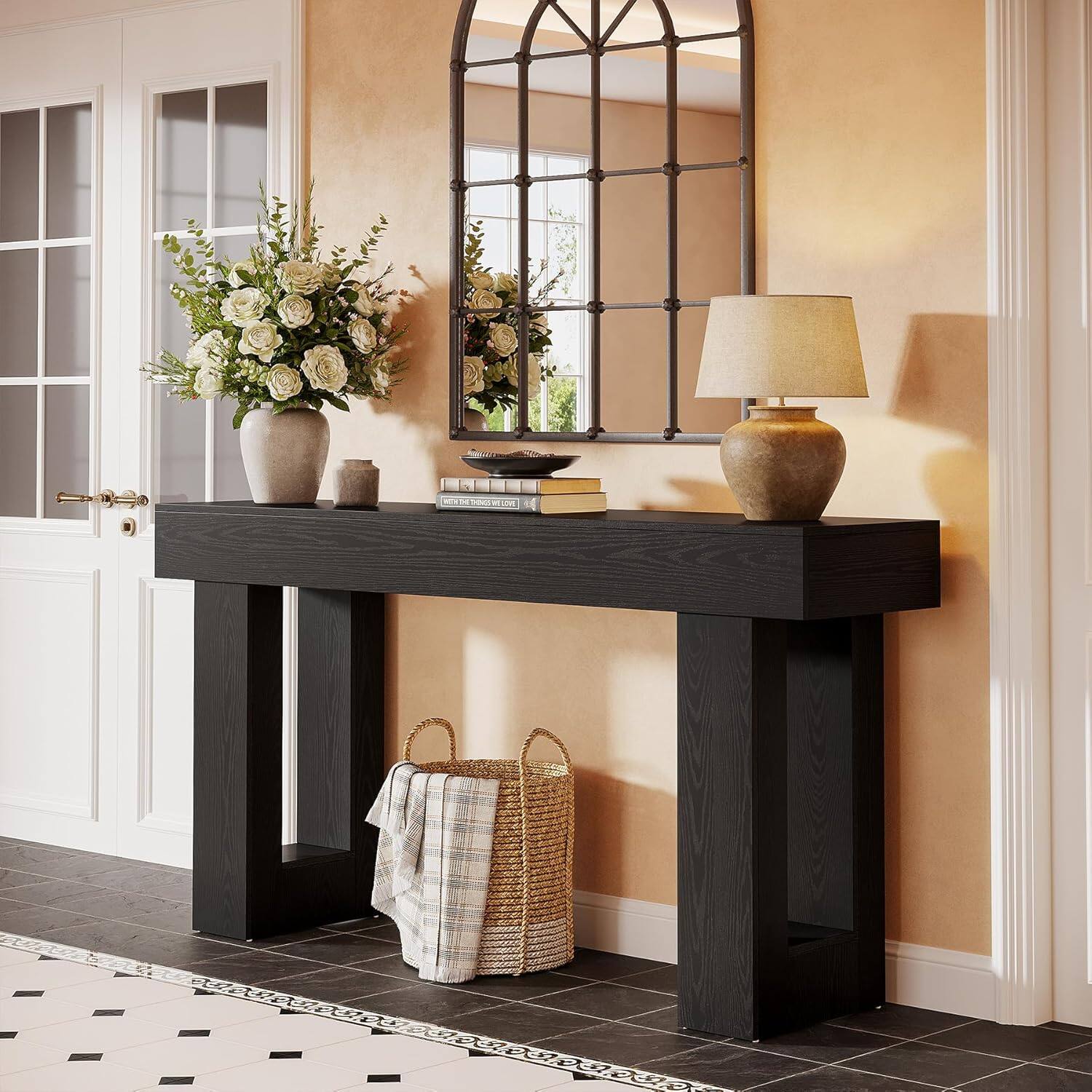 Angle. Tribesigns - Console Table with Engineered Wood Construction and Rectangular Top for Entryway, Hallway and Living Room - Black.
