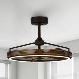 Parrot Uncle - 27" Industrial Metal LED Ceiling Fan with Remote Control - Brass
