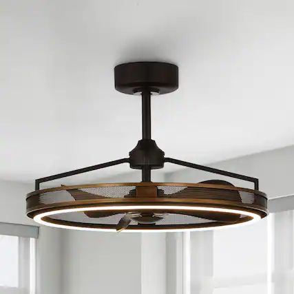 Front. Parrot Uncle - 27" Industrial Metal LED Ceiling Fan with Remote Control - Brass.