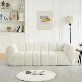 Anysun - Comfortable Three-Seater Chenille Pure Foam Sofa – Modern Quilted Cloud Sofa, Deep-Seat Chenille - Beige