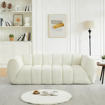Front. Anysun - Comfortable Three-Seater Chenille Pure Foam Sofa – Modern Quilted Cloud Sofa, Deep-Seat Chenille - Beige.