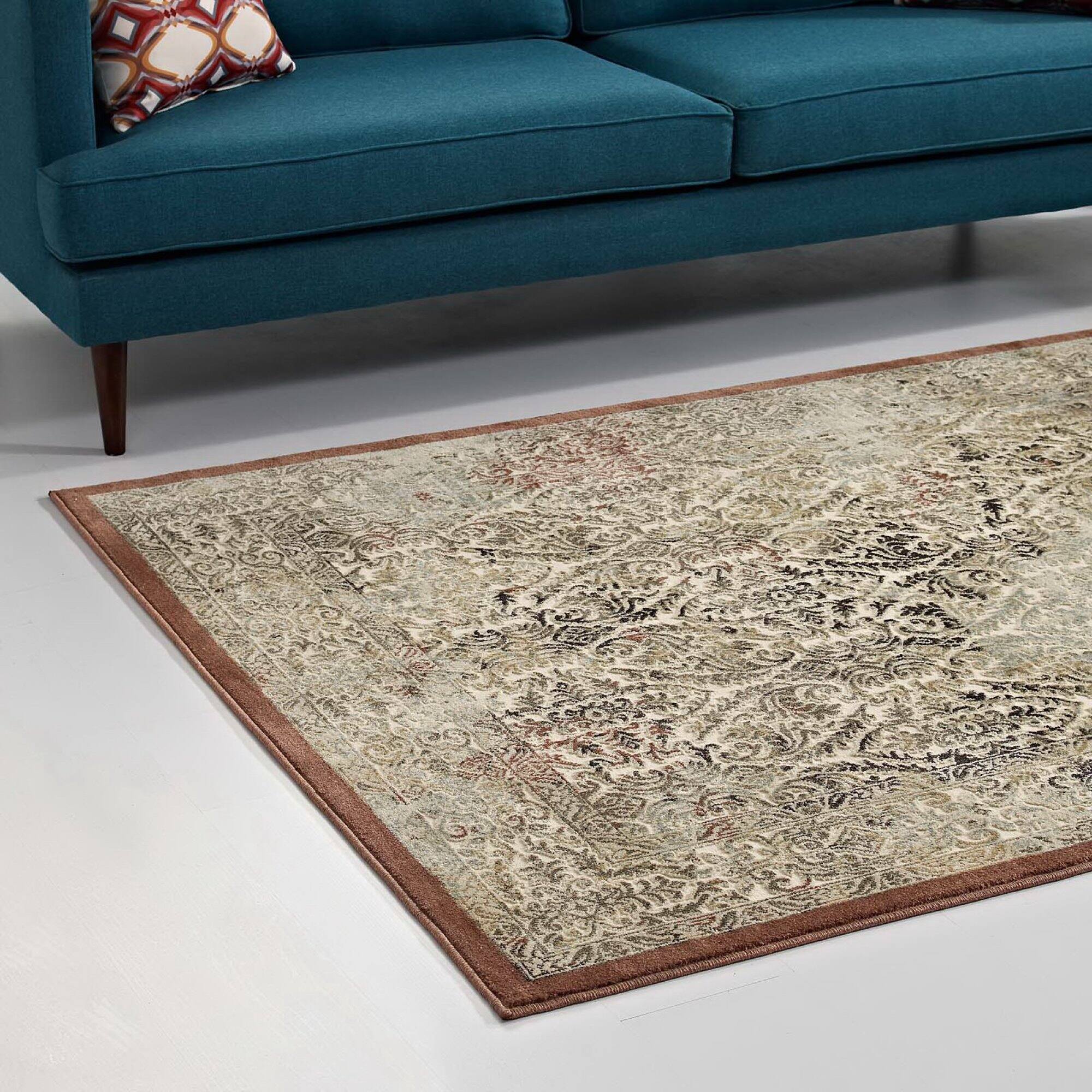 Back. Modway - Hester Ornate Turkish Vintage Area Rug - Tan and Walnut Brown.