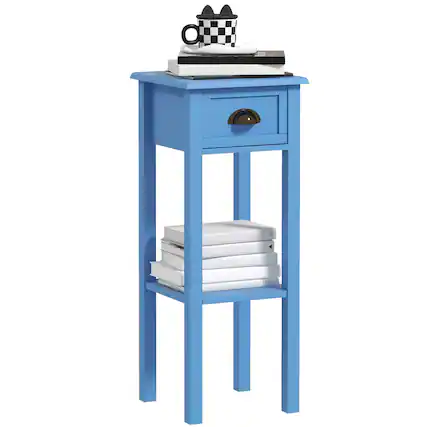 Front. Homcom - Side Table with Drawer and Shelf, End Table for Living Room and Hallway - Light Blue.