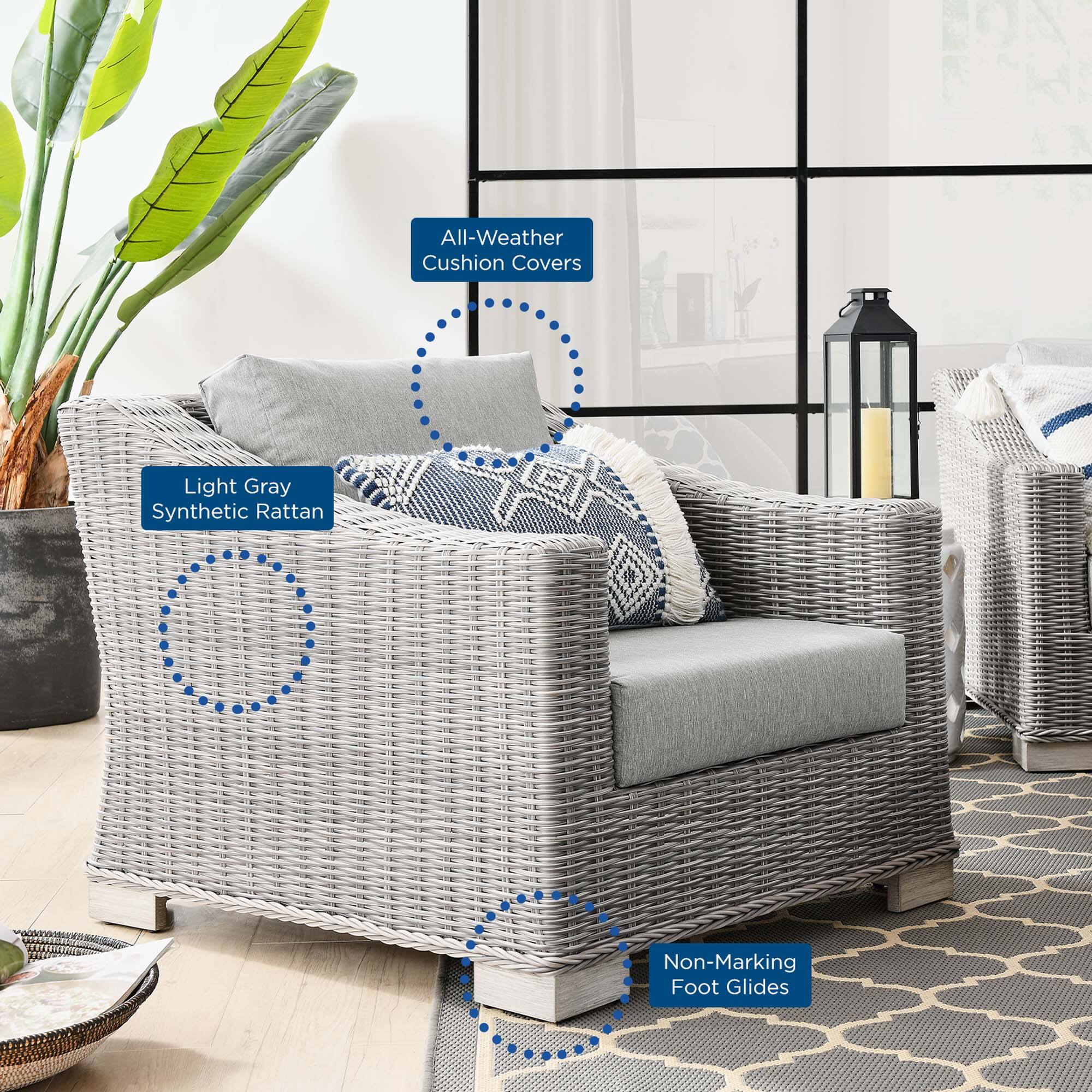 All-Weather Cushion Covers  
Light Gray Synthetic Rattan  
Non-Marking Foot Glides