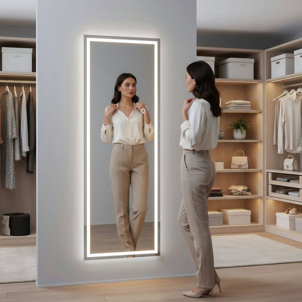 Alt View 7. Kadyn - 67x24 Inch Tall Frameless Rectangle Full-Length LED Wall Mirror - Black.