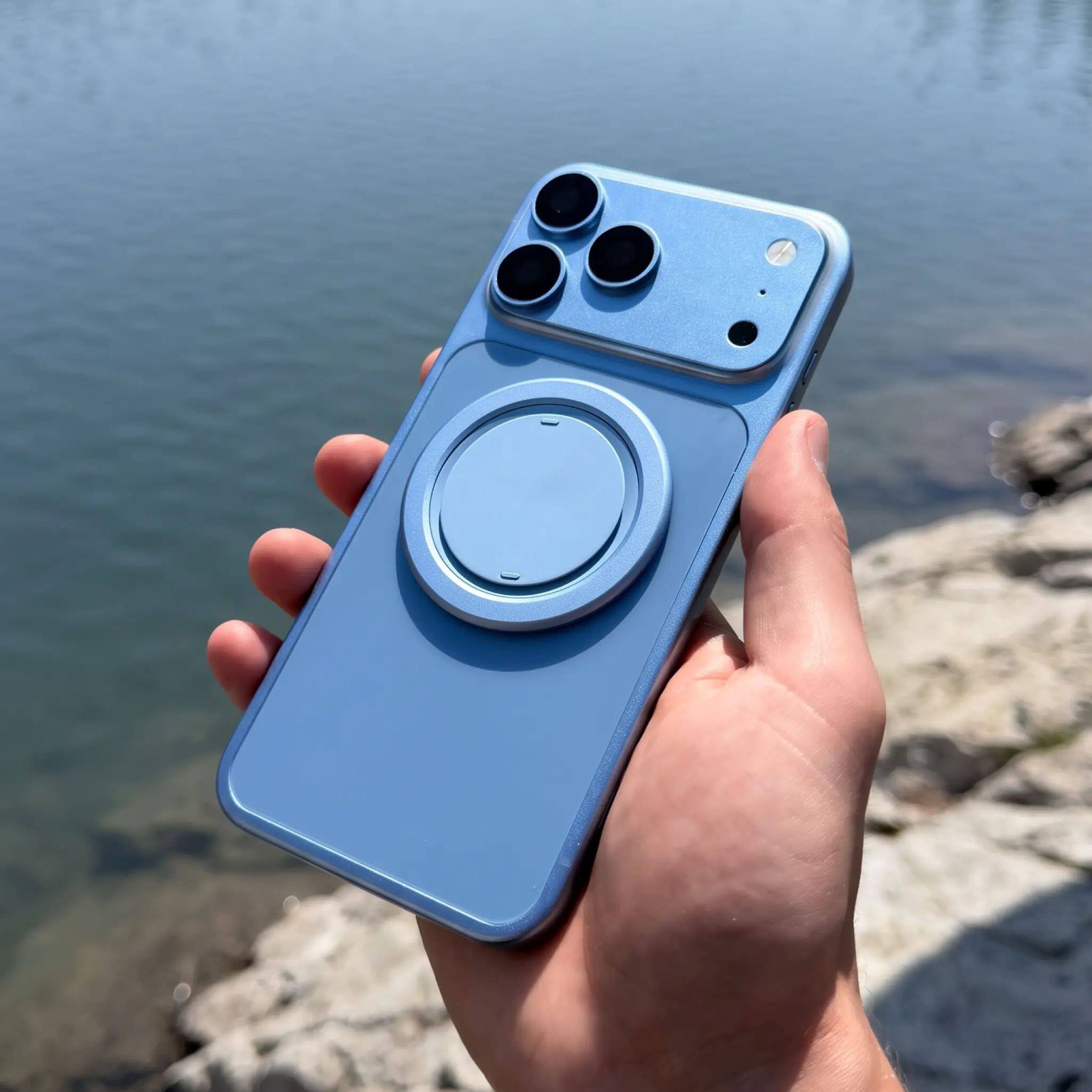 Alt View 3. OhSnap - Grip- Magnetic UltraThin Universal Phone Grip and Stand, Magsafe compatible for Apple iPhones/Universal - Light blue.