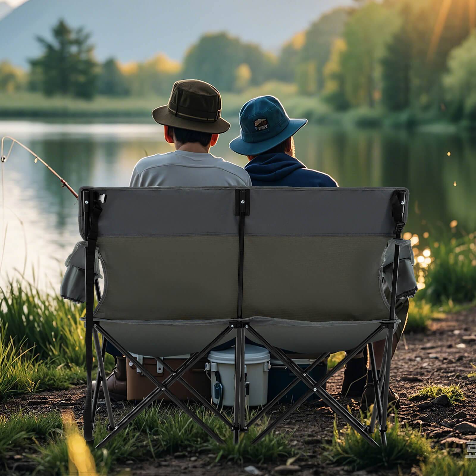 Alt View 1. Costway - Costway 2-Person Outdoor Folding Loveseat with Cup Holders Armrests Carrying Bag - Gray.