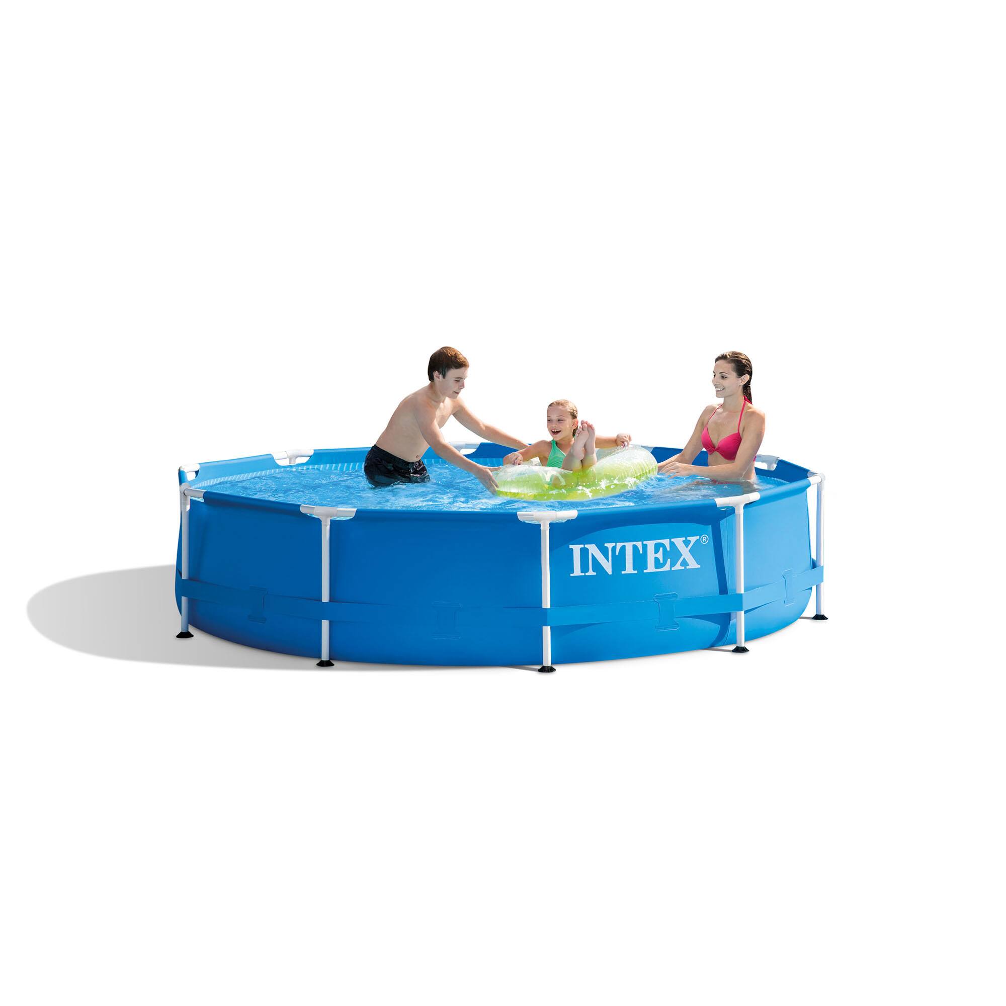 Alt View 3. Intex - Metal Frame Above Ground Swimming Pool w/ 10 Foot Round Swimming Pool Cover.