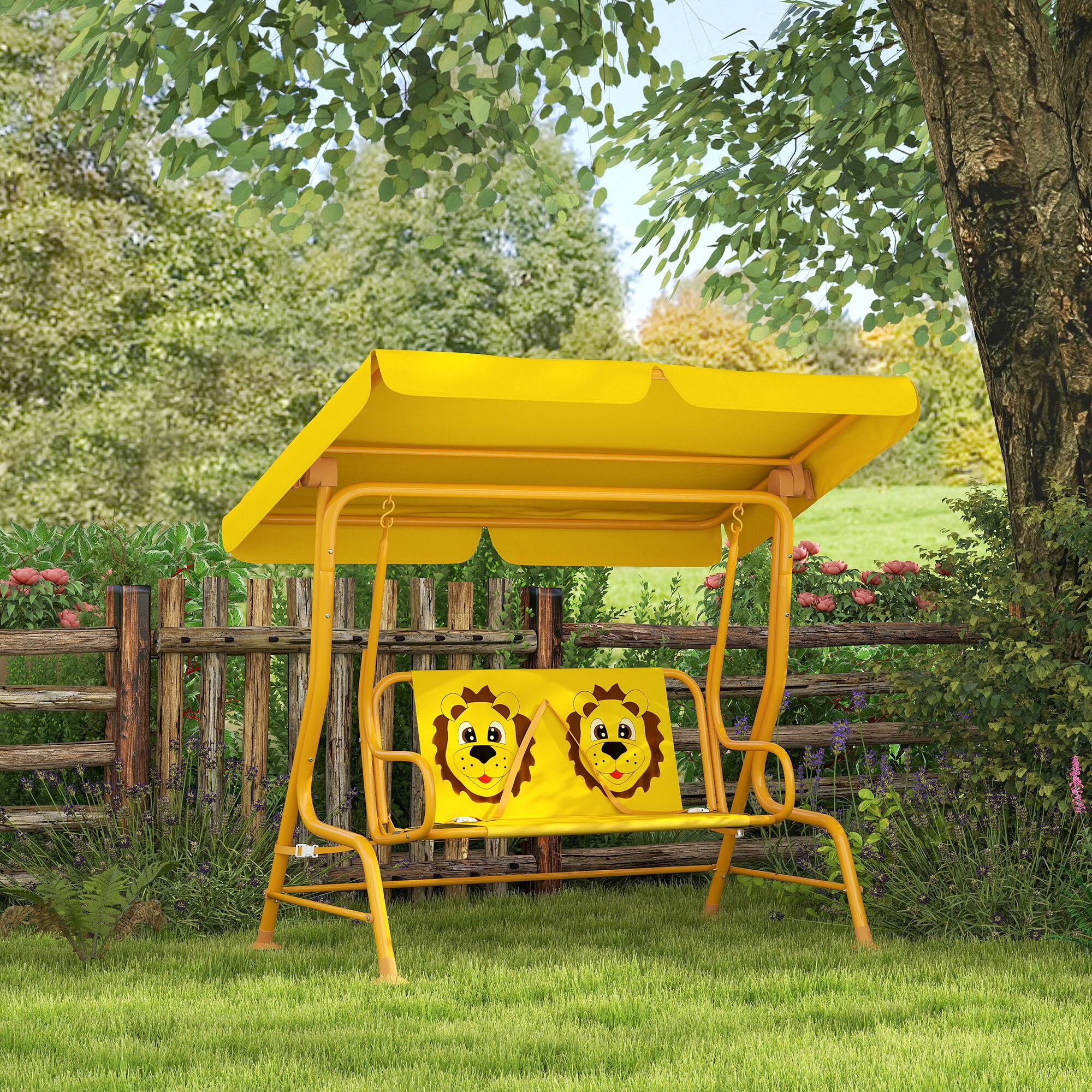 Alt View 1. Qaba - Patio Swing Chair with Adjustable Canopy, Safety Belt for Patio, Garden, Poolside - Yellow.