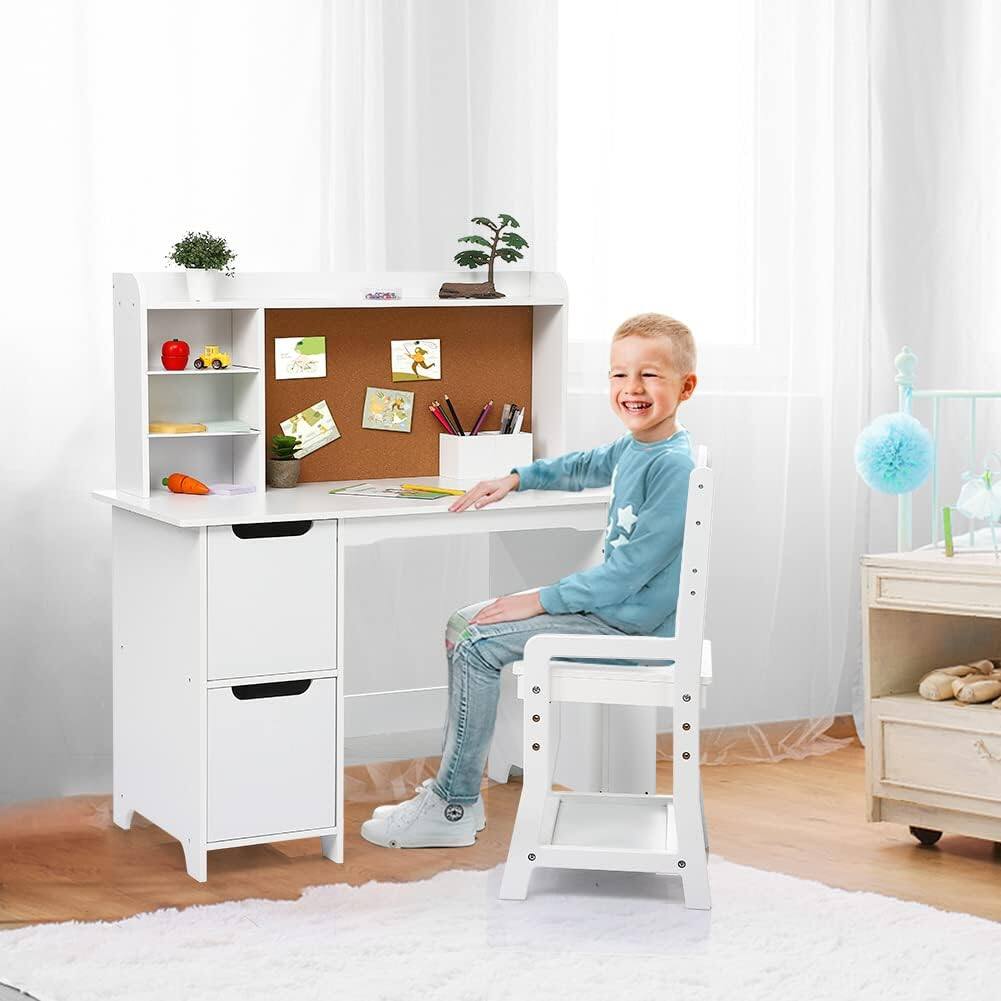 Back. GARVEE - White Study Desk and Chair Set with Bookshelf, Bulletin Board, and Cabinets - Ideal for Boys and Girls Ages 3-8 - White.