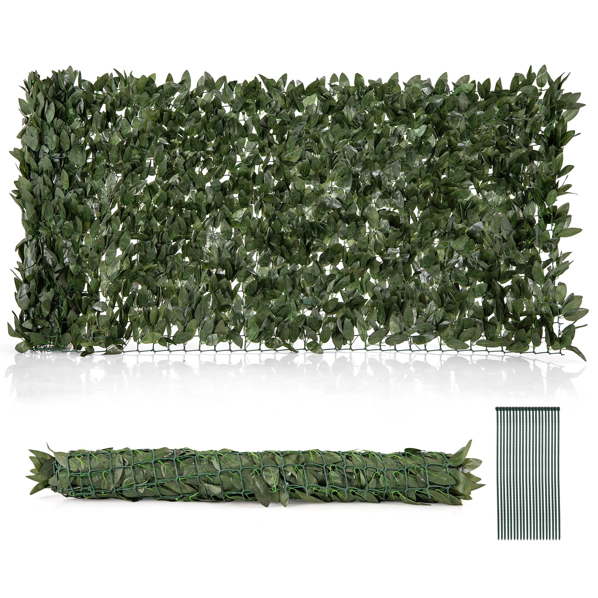 Gymax - 120'' x 40'' Artificial Ivy Privacy Fence Faux Ivy Vines Covering Leaves Wall Roll - Dark Green