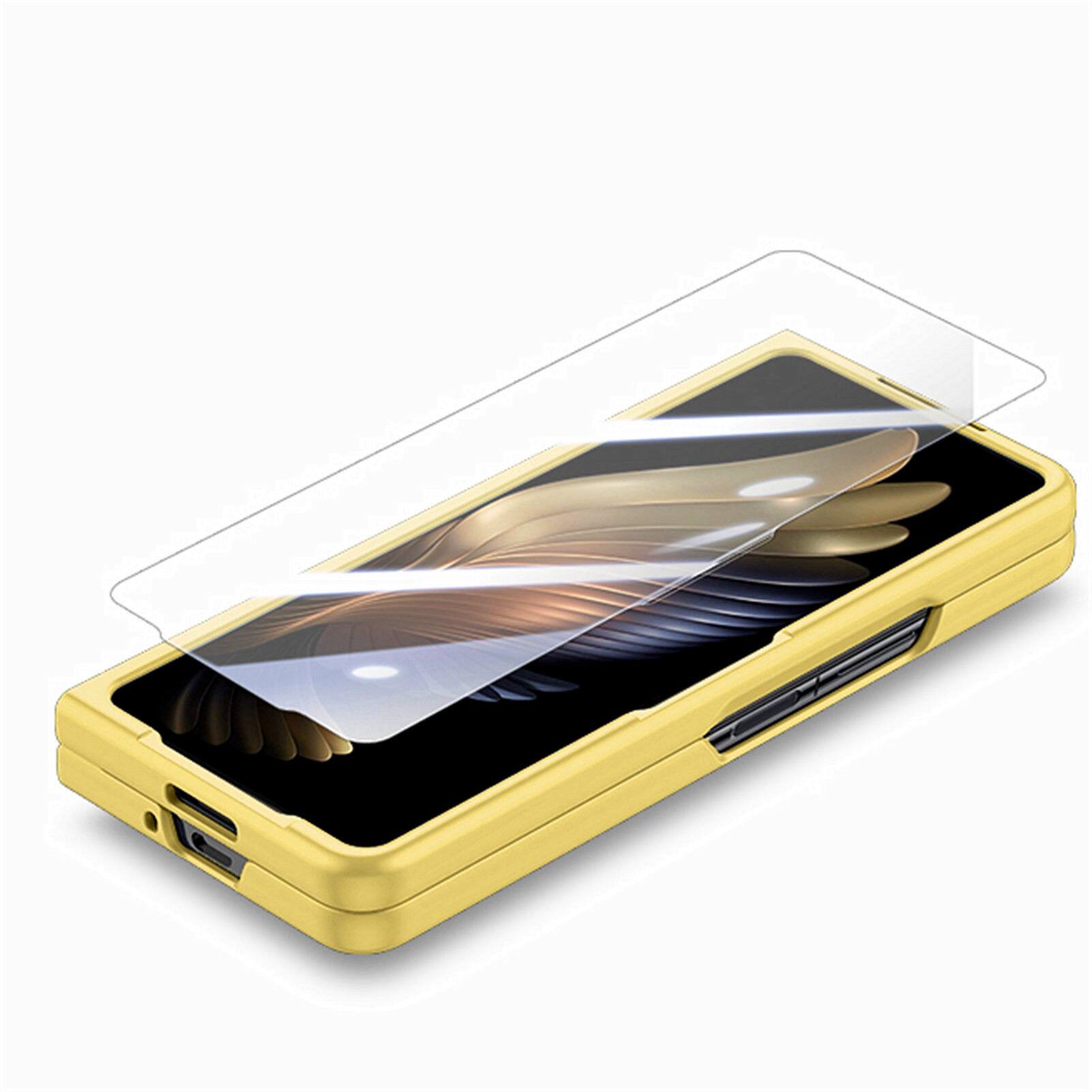 Back. Dteck - Shockproof Wristband Phone Case for Samsung Galaxy Z Fold7 with Screen Protector, Slim Hard PC TPU Full Protective Cover - Yellow.