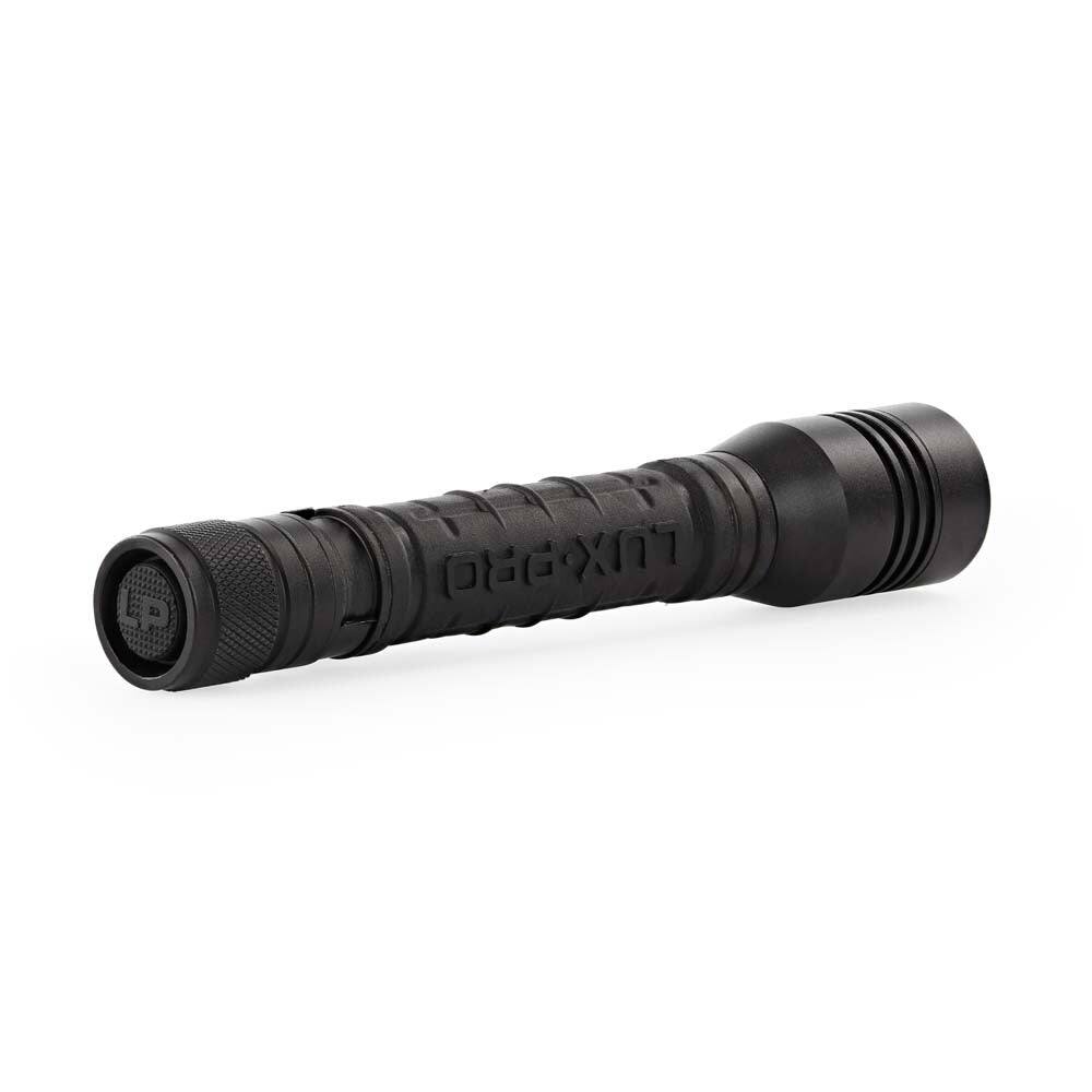 Left. LUXPRO - LED Flashlight with Pocket Clip, 300 Lumens - Black.