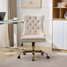 PexFix - Modern Office Chair, Tufted Velvet Upholstery, Adjustable Height & Swivel with Chrome Base, for Home Office - Beige