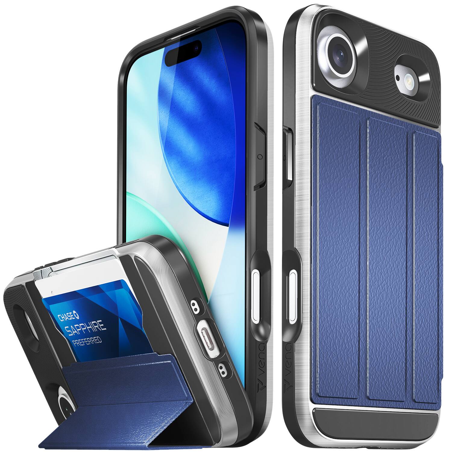 Vena - vCommute For Apple iPhone 17 Air Case Wallet, Leather Stand Card Holder Military Grade Drop Protection - Blue