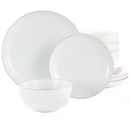 Gibson - Home Rockaway 12 Piece Stoneware Dinnerware Set - White