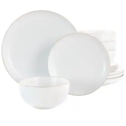 Front. Gibson - Gibson Home Rockaway 12 Piece Stoneware Dinnerware Set in White - White.