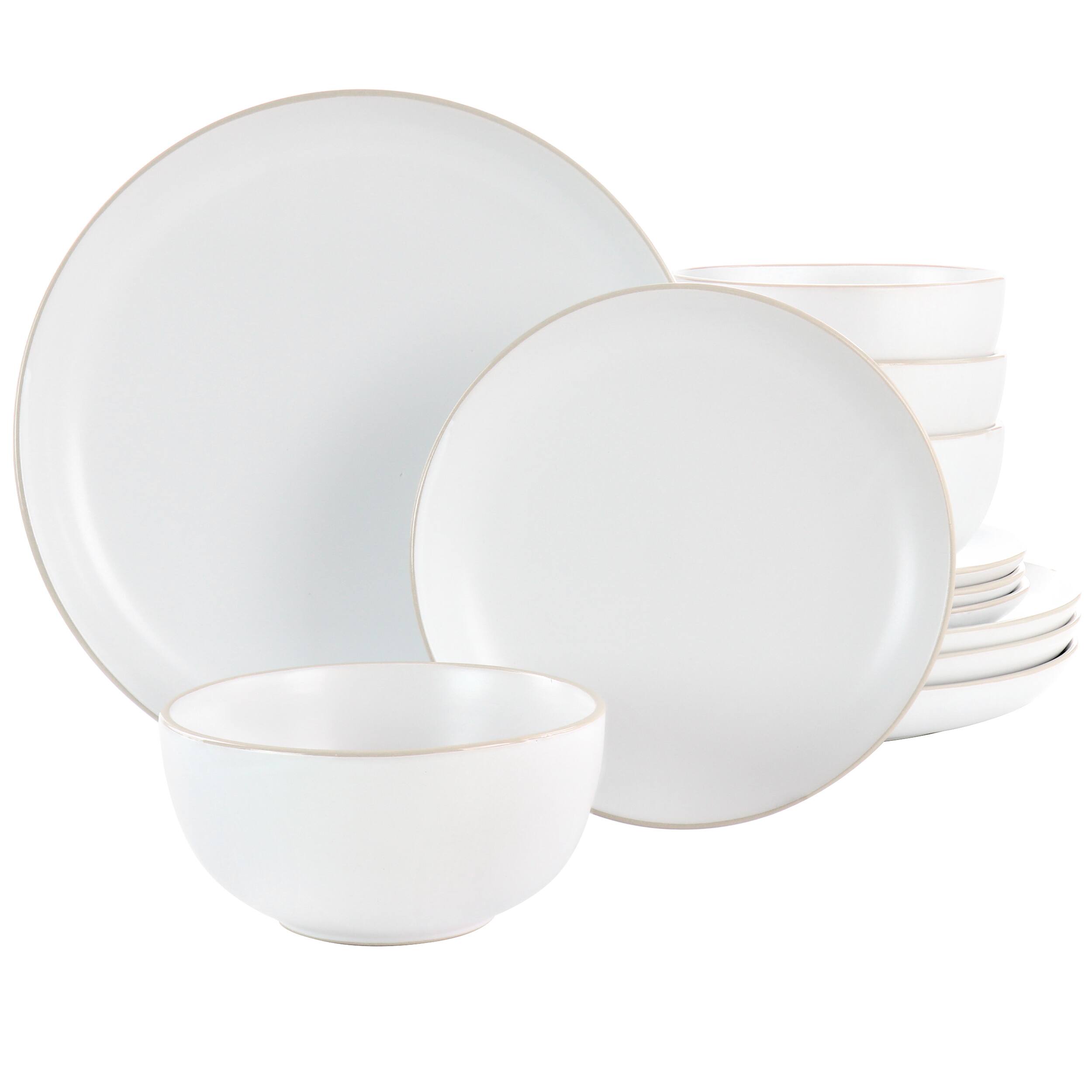 Gibson - Home Rockaway 12 Piece Stoneware Dinnerware Set - White