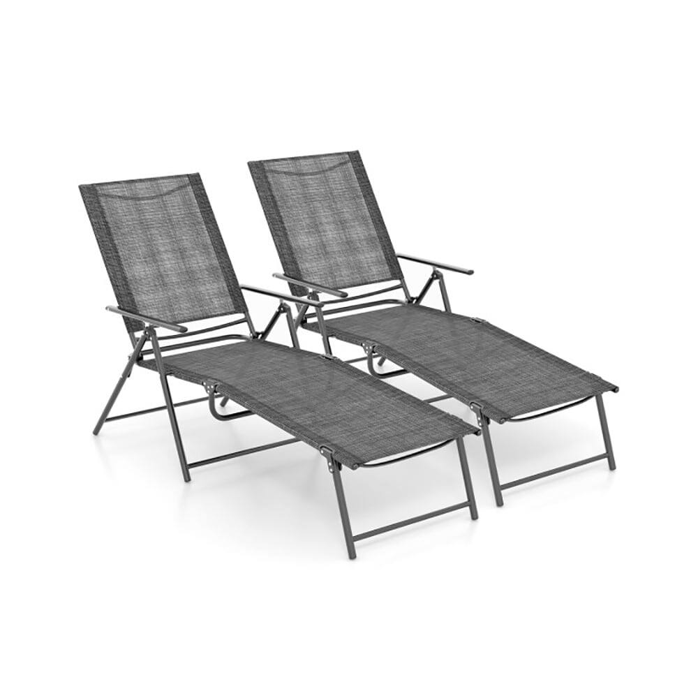Left. Kadyn - Outdoor Chaise Lounge Chair, 2 Pc Patio Folding Chaise Lounge Chairs Recliner with 6-Level Backrest-Gray - Gray.