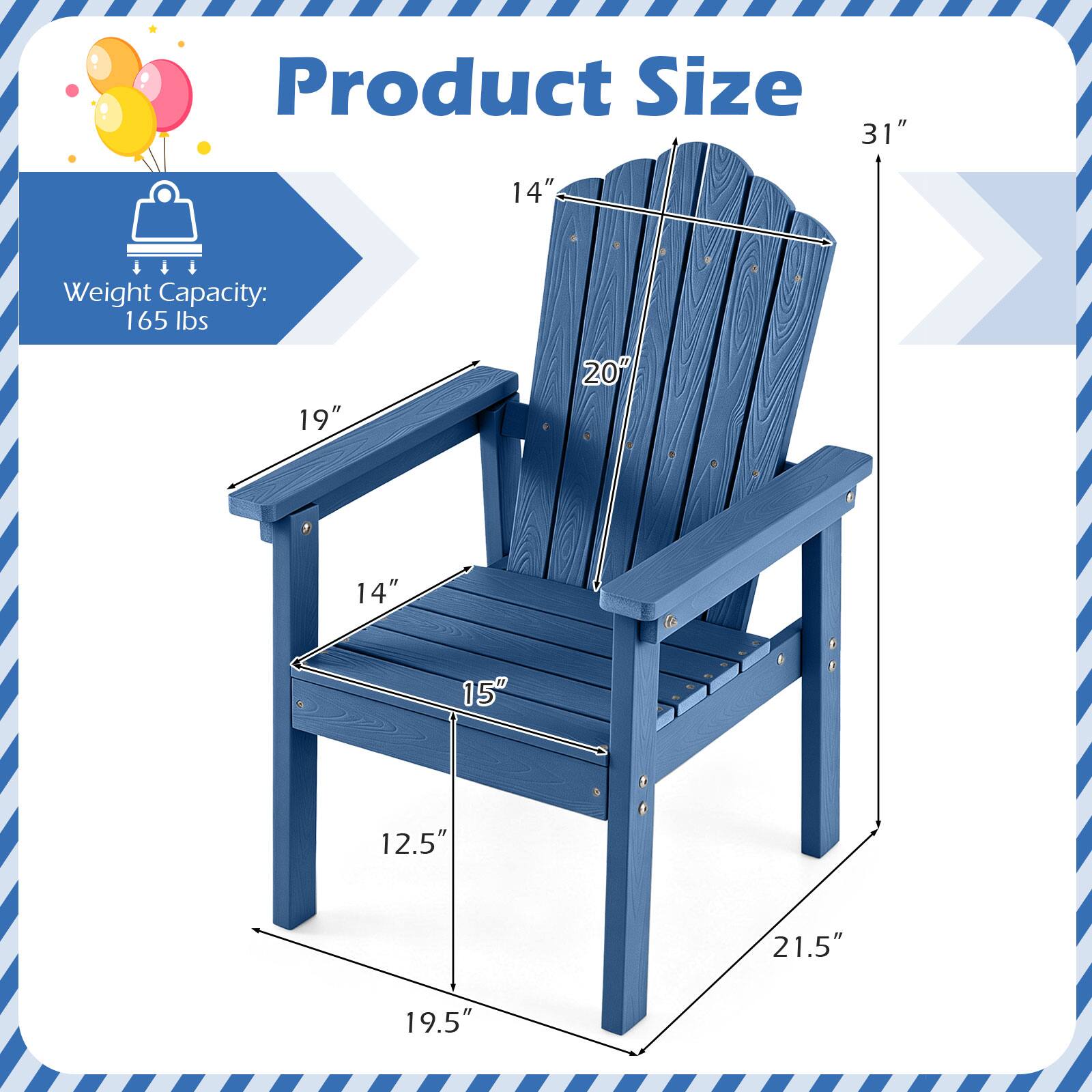 Product Size: 31" x 14"  
Weight Capacity: 165 lbs  
Dimensions: 19" x 20" x 14" x 15" x 12.5" x 21.5" x 19.5"