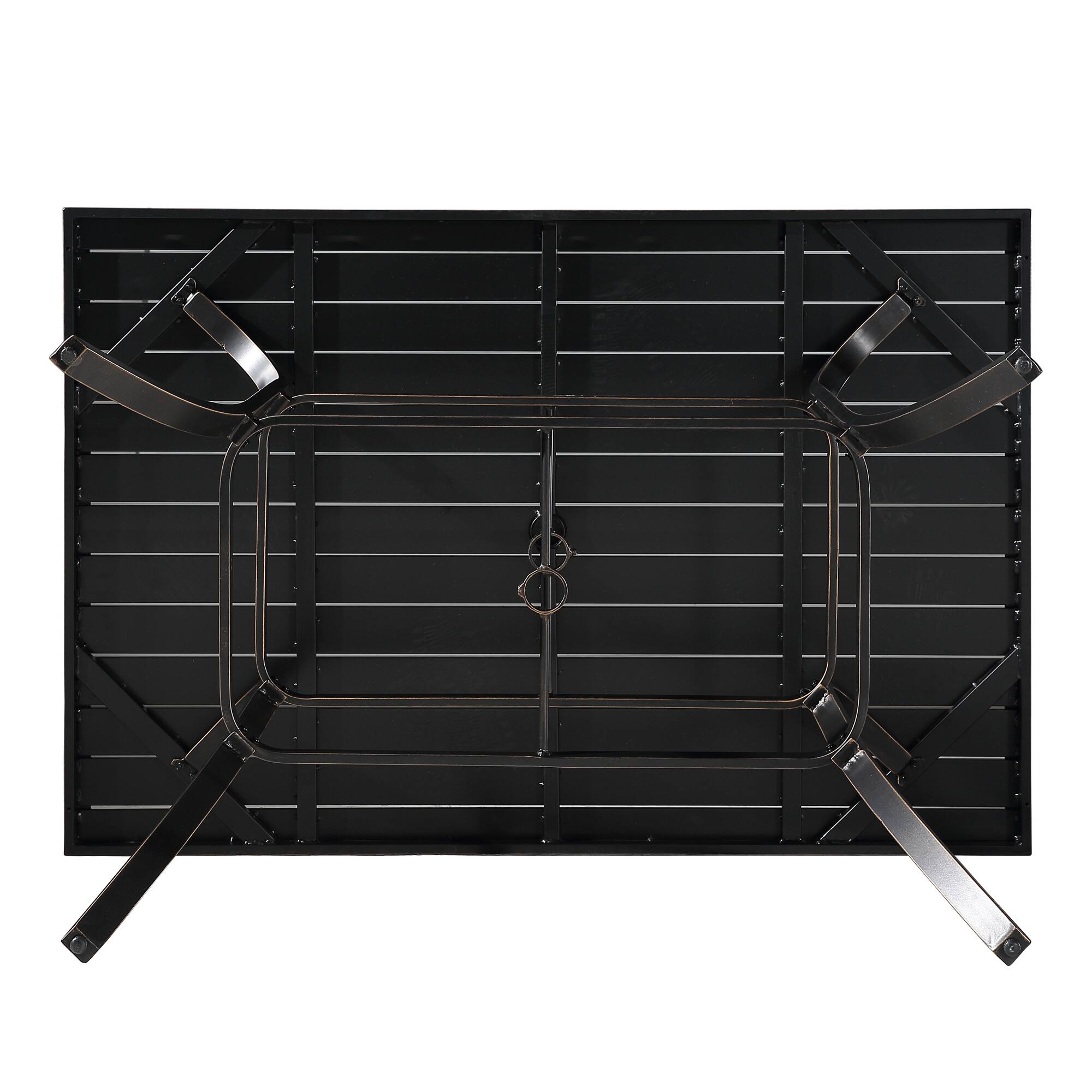 Left. Mondawe - Outdoor Rectangle Aluminum Dining Table with Umbrella Hole - Black.