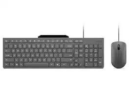 Lenovo - 310 USB-A Wired Keyboard & Mouse Combo, Quiet Keys, Spill-Resistant, Integrated Phone Stand, 2000 DPI Mouse - Luna Grey
