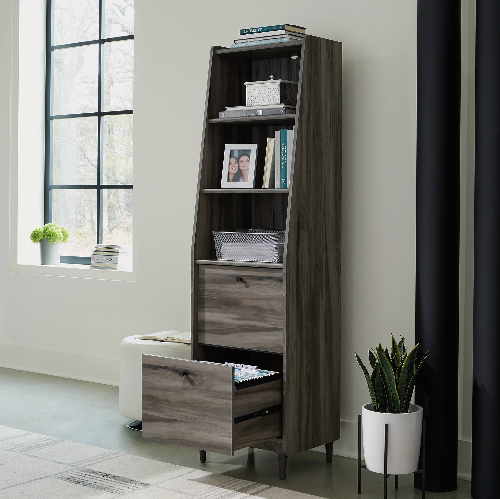 Sauder - Harvey Park Narrow Storage Bookcase - Gray - Front_Zoom