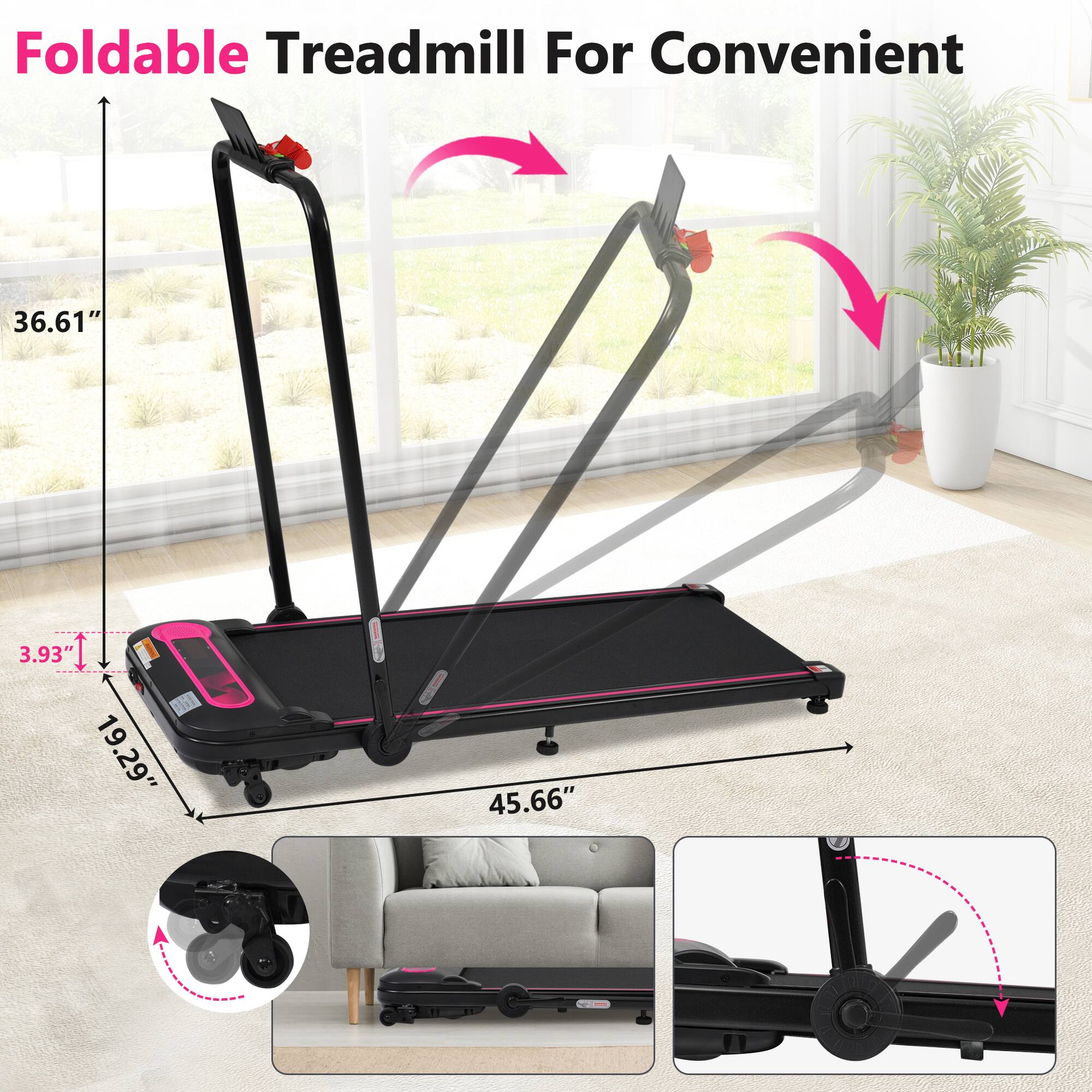 Foldable Treadmill For Convenient 36.61" 3.93" 19.29" 45.66"