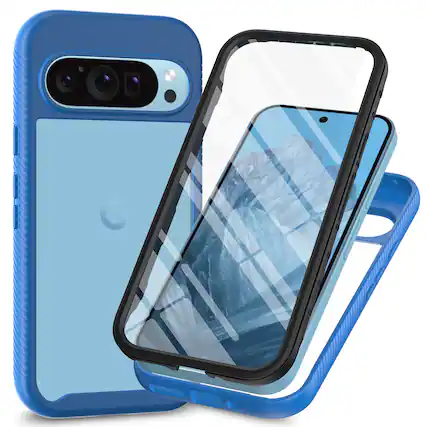 Front. Dteck - 360 Full Body Case for Google Pixel 10 Pro with Built-in Screen Protector, Shockproof Dual Layer Protective Cover - Darkblue.