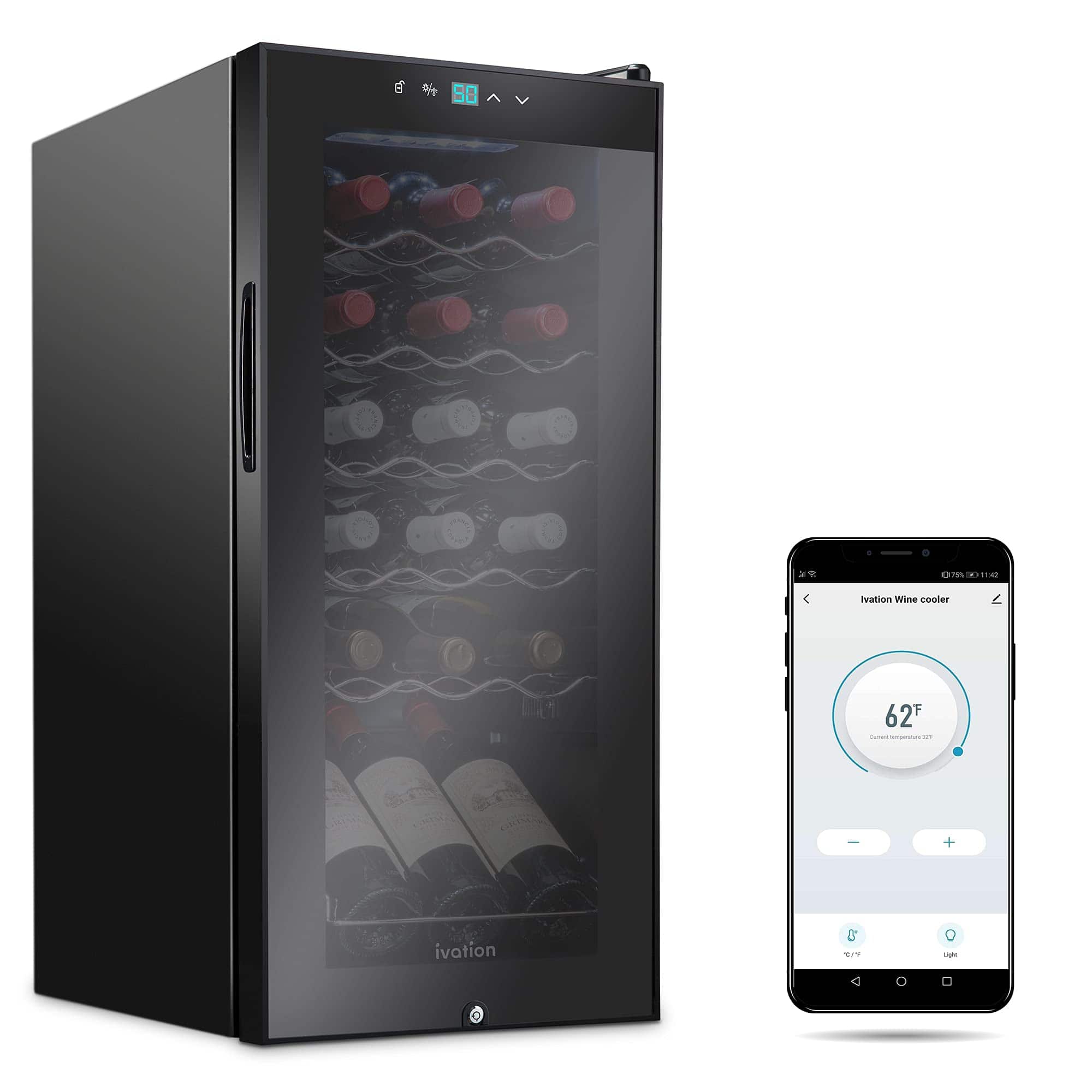 Ivation - 18 Bottle Freestanding Wine Refrigerator, Wine Fridge with Wi-Fi Smart App Control - Black