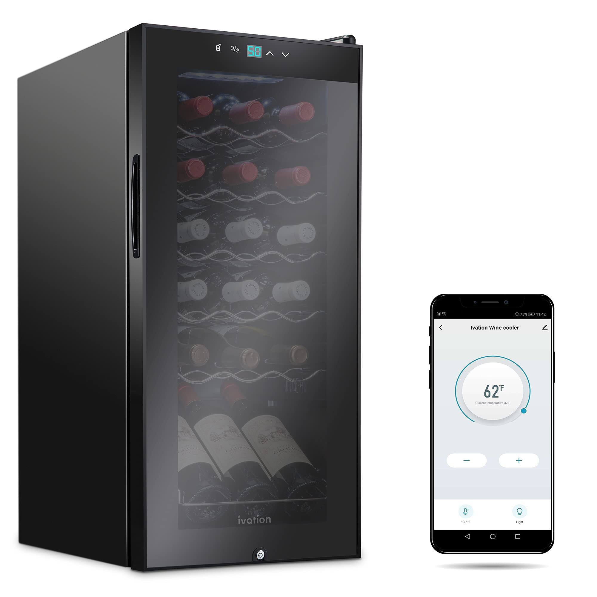 Ivation - 18 Bottle Freestanding Wine Refrigerator, Wine Fridge with Wi-Fi Smart App Control - Black