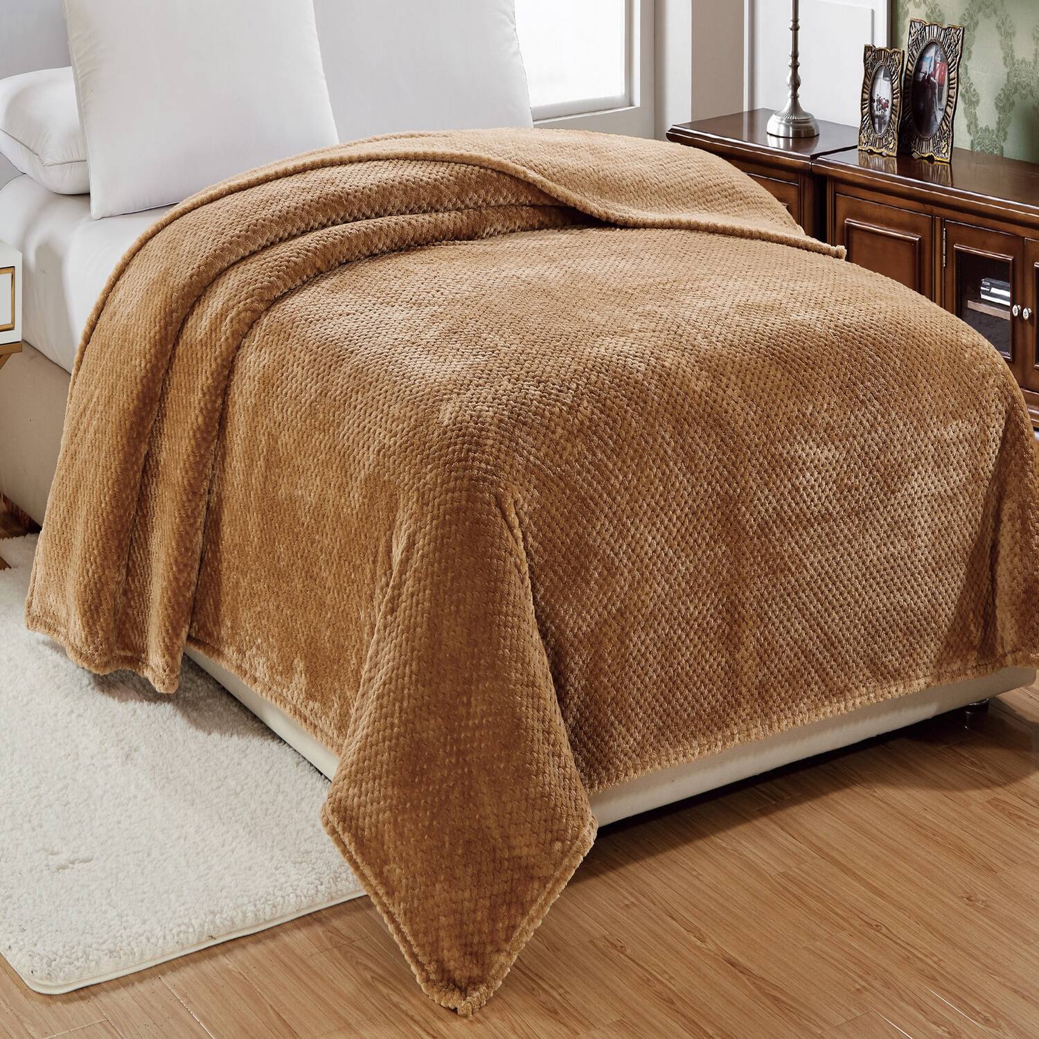 Angle. Plazatex - Plazatex Noble House Micro Plush Popcorn Solid Blanket - Twin  66x86"  Taupe - Taupe.