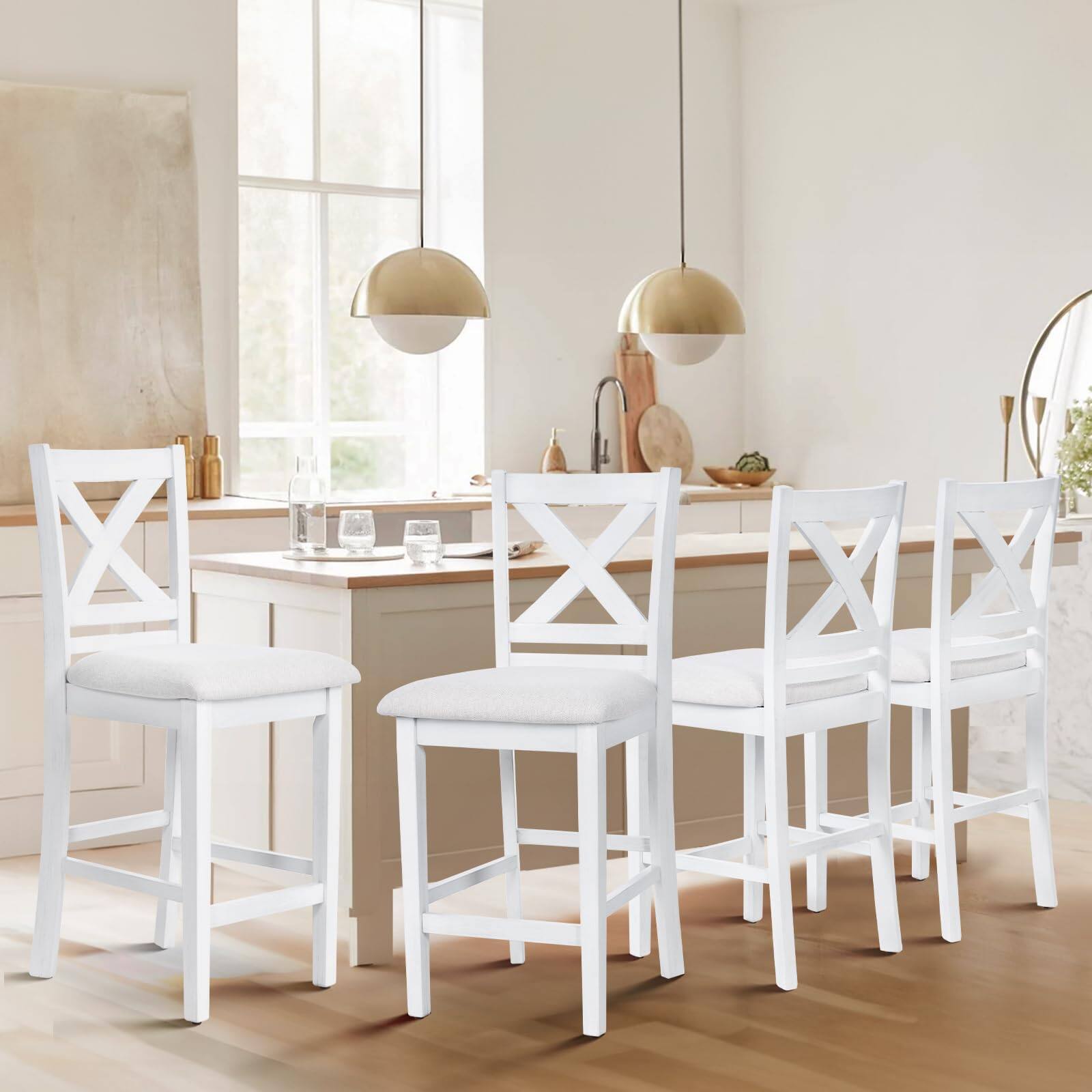 Grey White Wash Set of 4 Cross Back