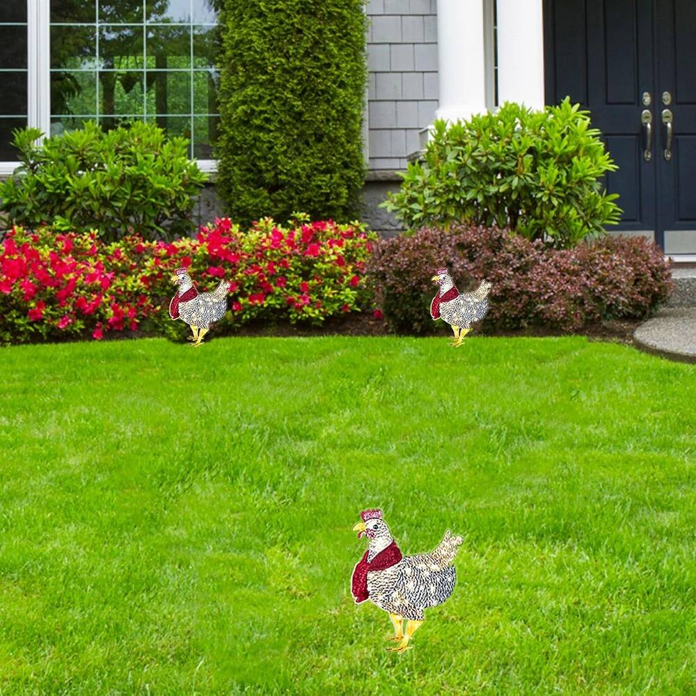 Alt View 2. Schertz - 2 PCS Medium Light-Up Chicken with Scarf, LED Christmas Yard Decoration - Red.