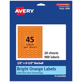Avery - Printable Barbell Labels, Bright 0.5" x 2.5", 900ct - Orange