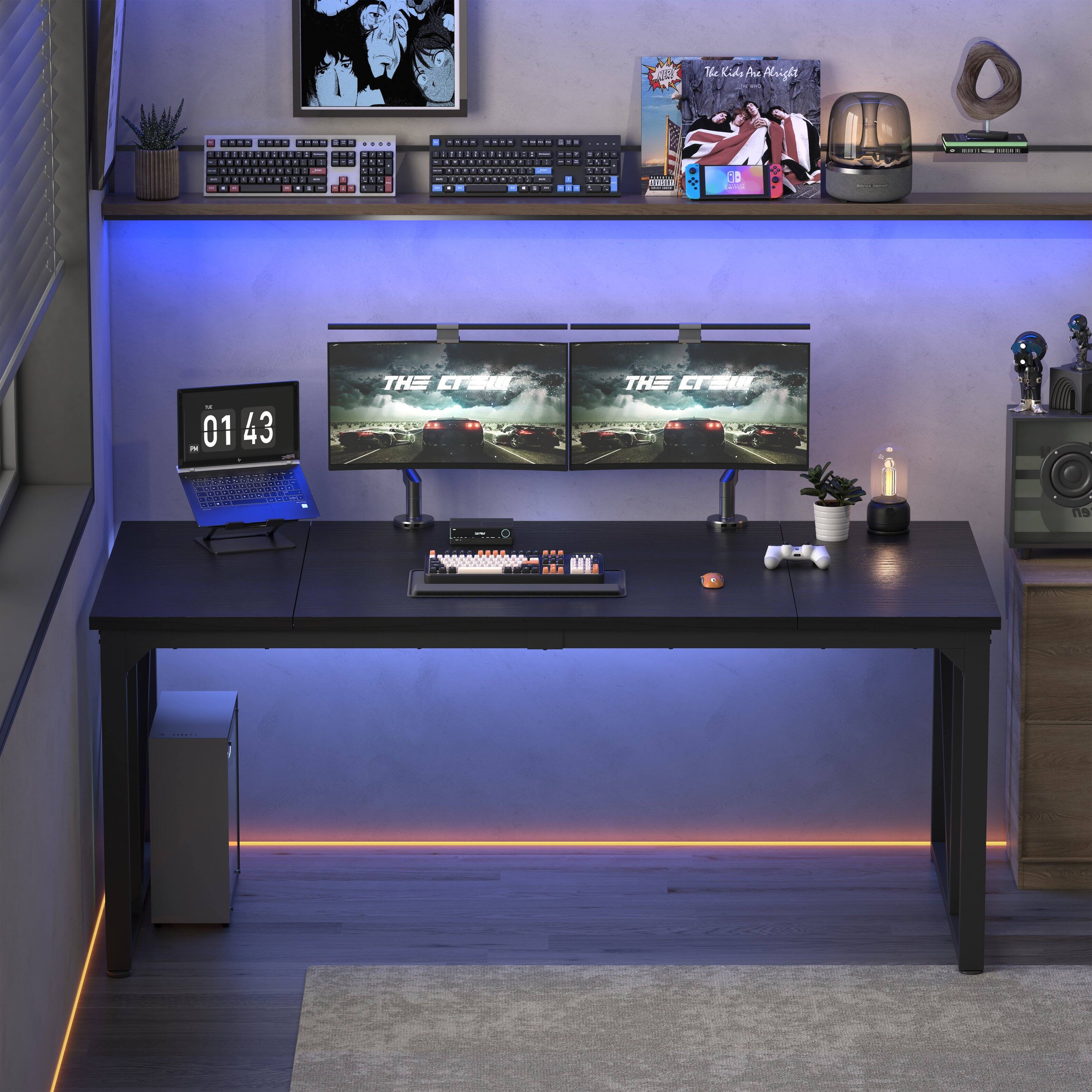 PexFix - 70-Inch Heavy-Duty Office Desk, Gaming Desk with Reinforced Steel Frame & Adjustable Feet - Black