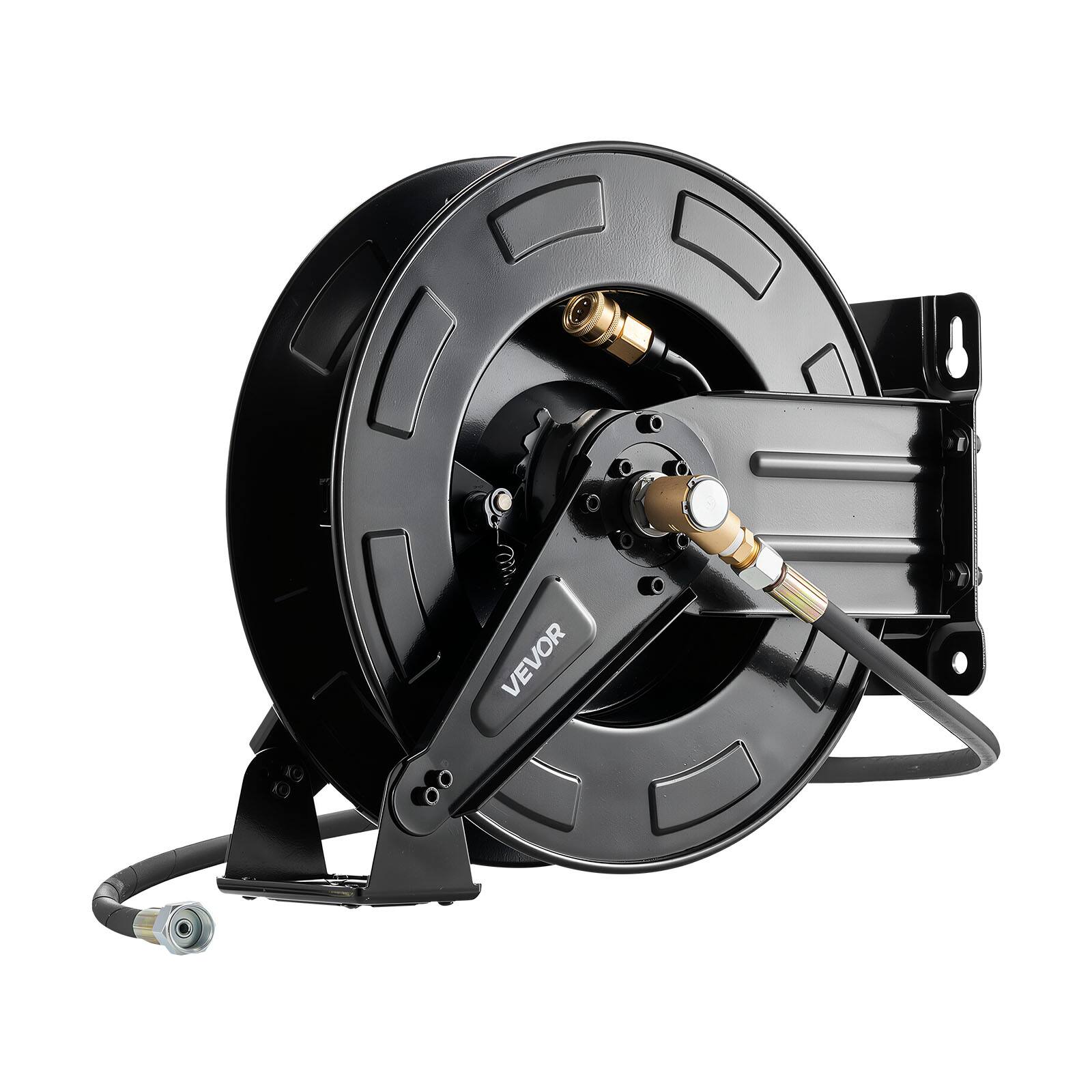 Alt View 5. VEVOR - Pressure Washer Hose Reel, 50 ft x 3/8 inch Retractable Power Heavy-Duty Steel Washer Hose Reel, 4000PSI Max - Black.
