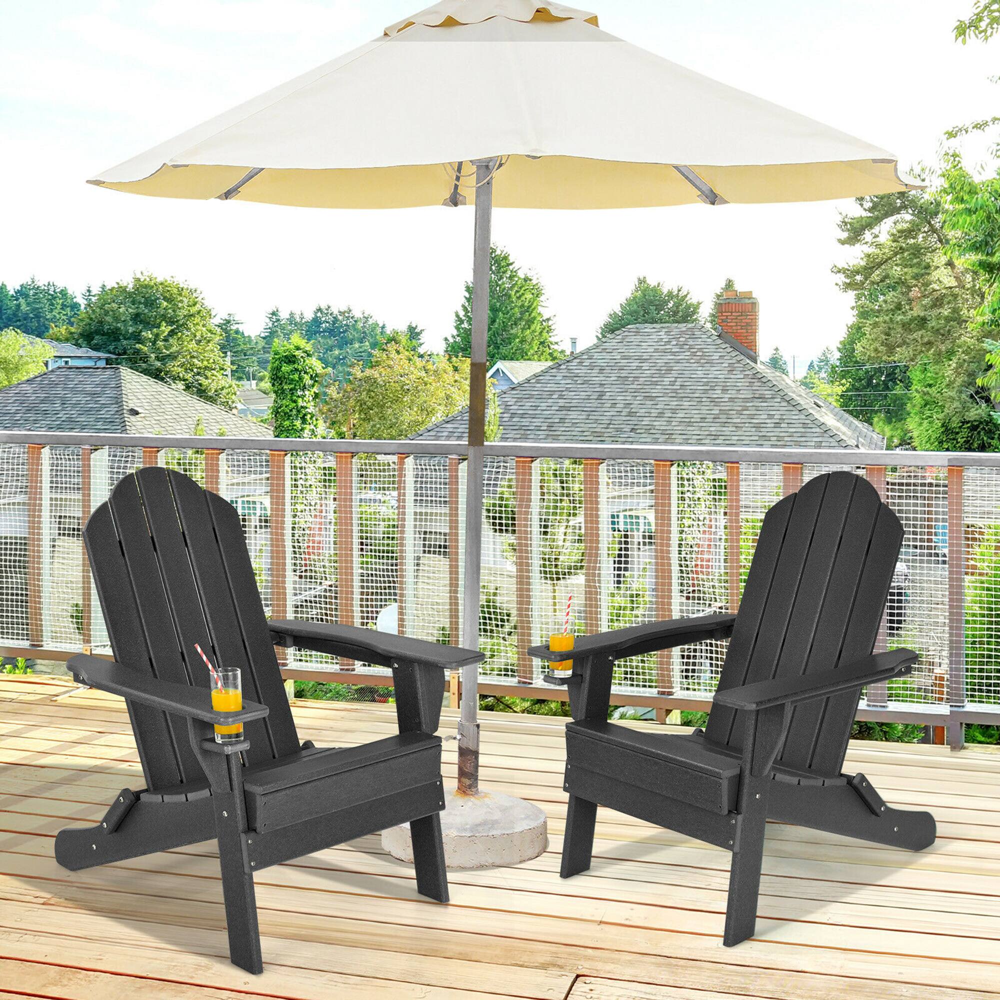 Alt View 2. Costway - Costway 2PCS Patio Folding Adirondack Chair Weather Resistant Cup Holder Yard - Black.